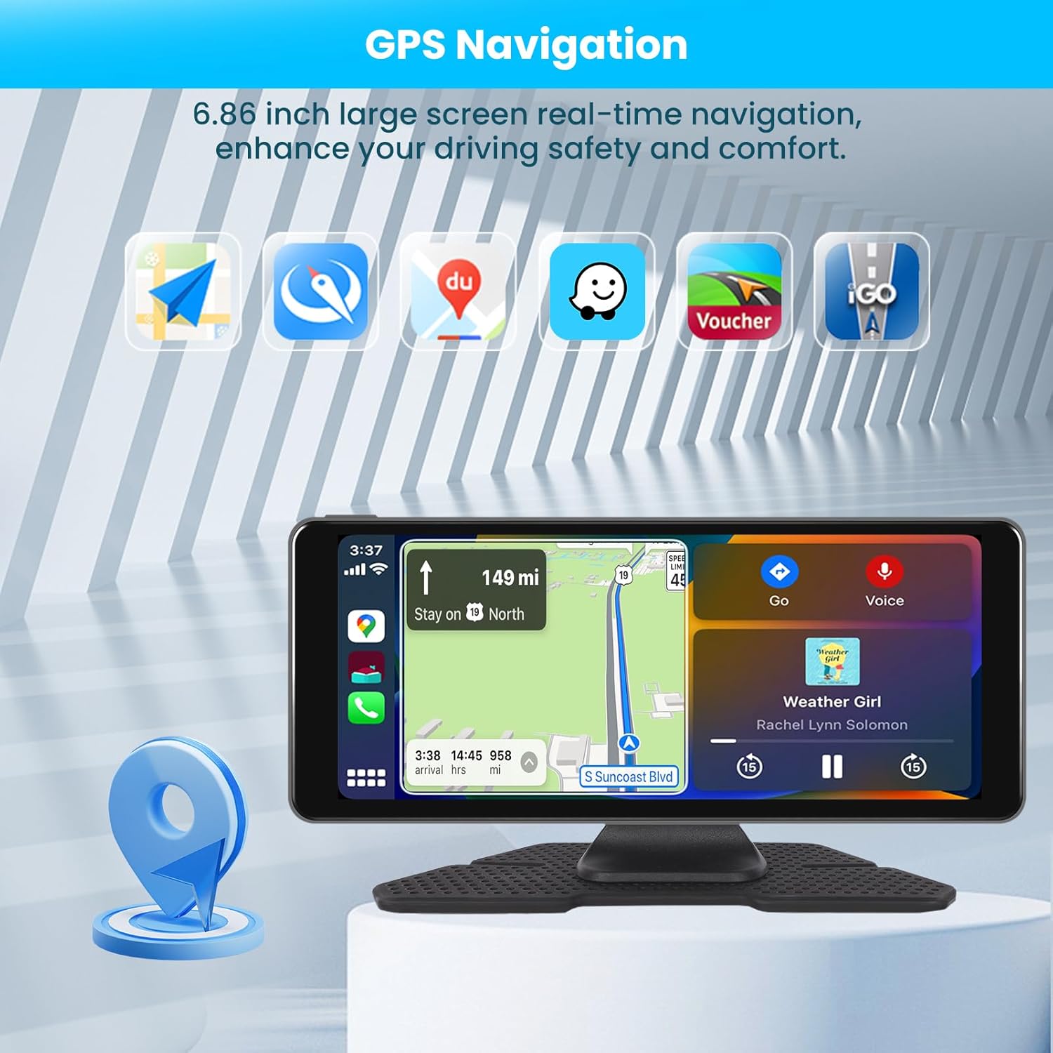 Hikity – Radio portátil inalámbrica para automóvil Carplay 4K, cámara de tablero Hikity de 6.86 pulgadas, pantalla táctil para jugar con Android