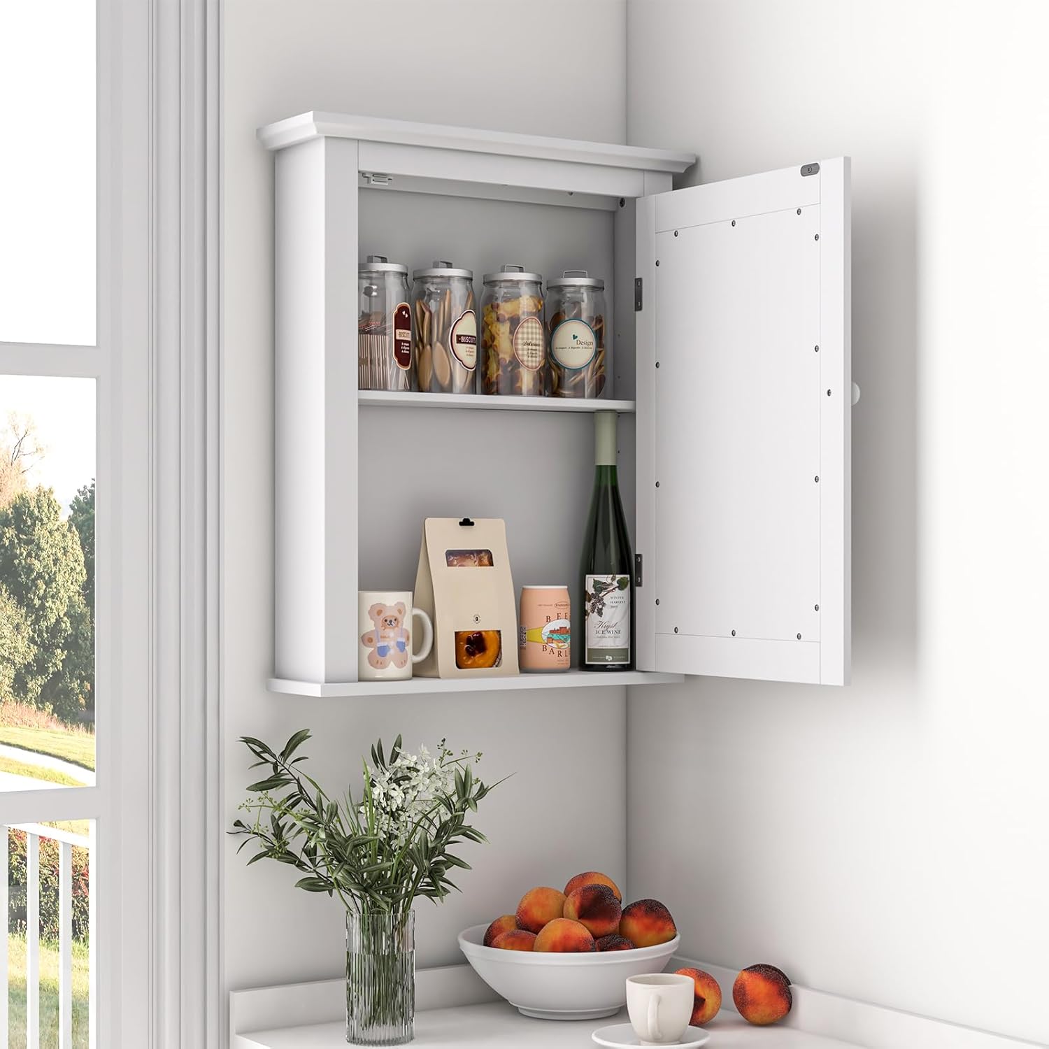 Safeplus Versátil botiquín de baño montado en la pared con espejo, organizador de almacenamiento ajustable para sala de estar, dormitorio, entrada,