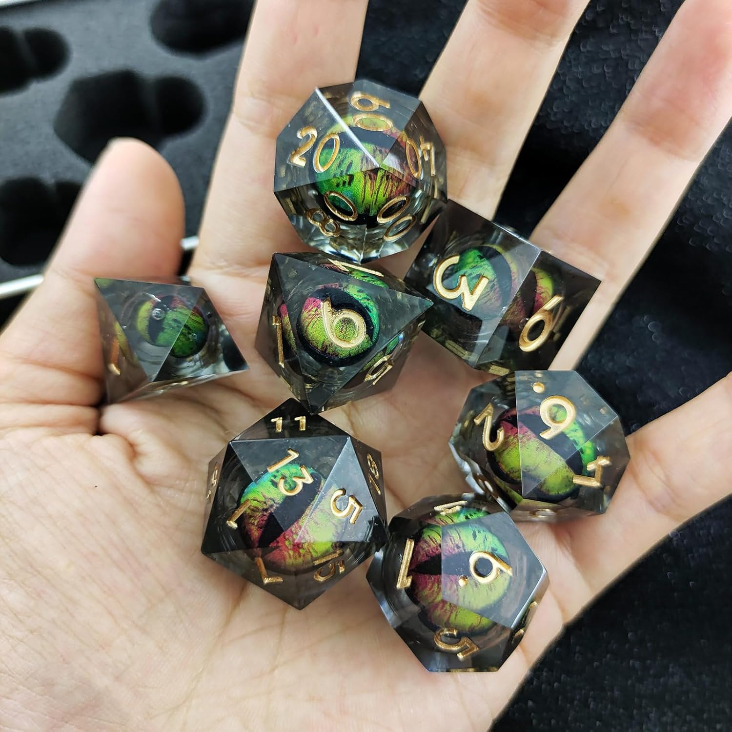 IUADKXD – Juego de dados DND  Dados de ojo de dragón movibles de núcleo líquido, dados de poliedro D&D, hechos a mano, de resina, RPG, juego de rol