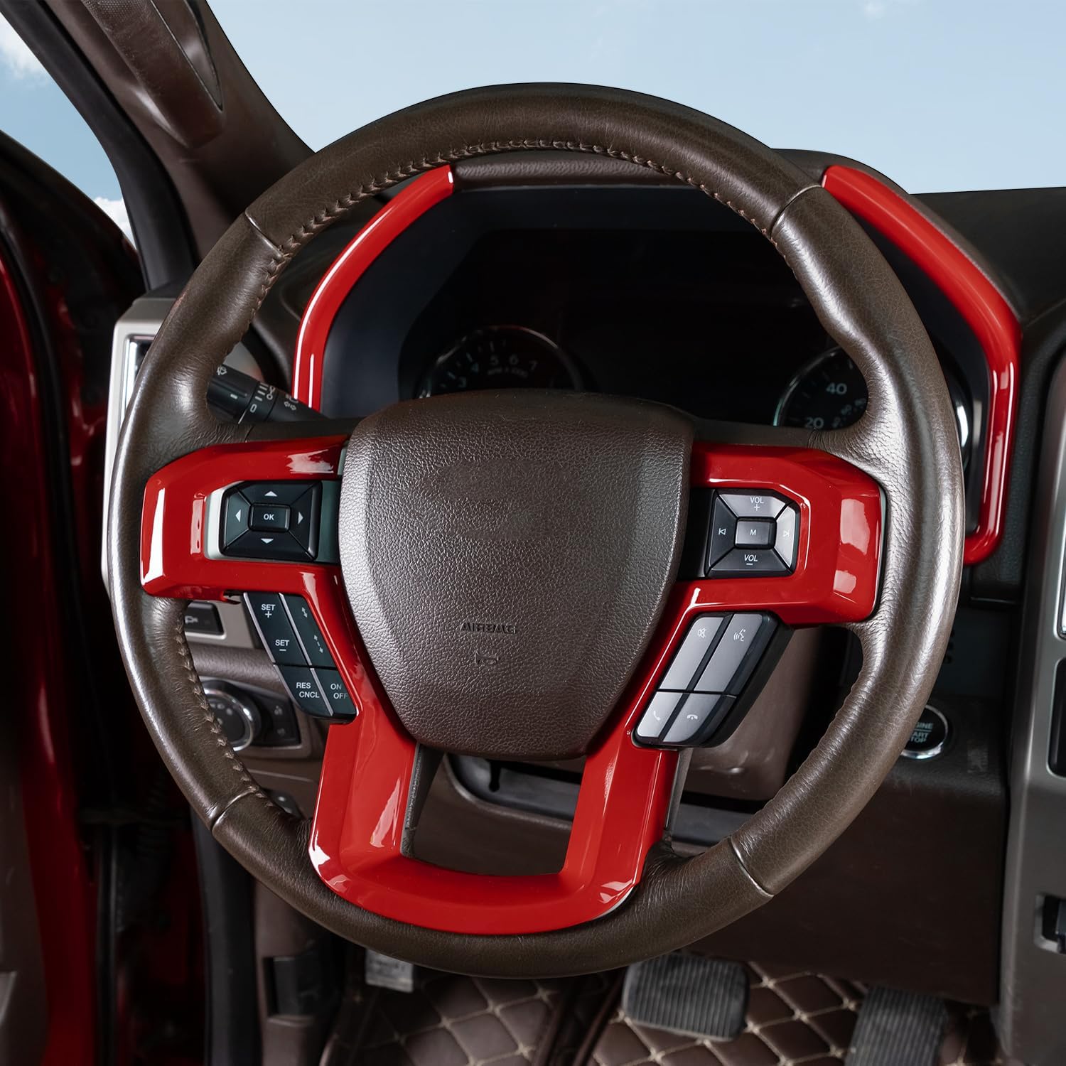 Voodonala Cubierta del panel del volante central con cubierta de tablero de salpicadero compatible con Ford F150 2015-2020 (4 unidades, ABS, rojo)