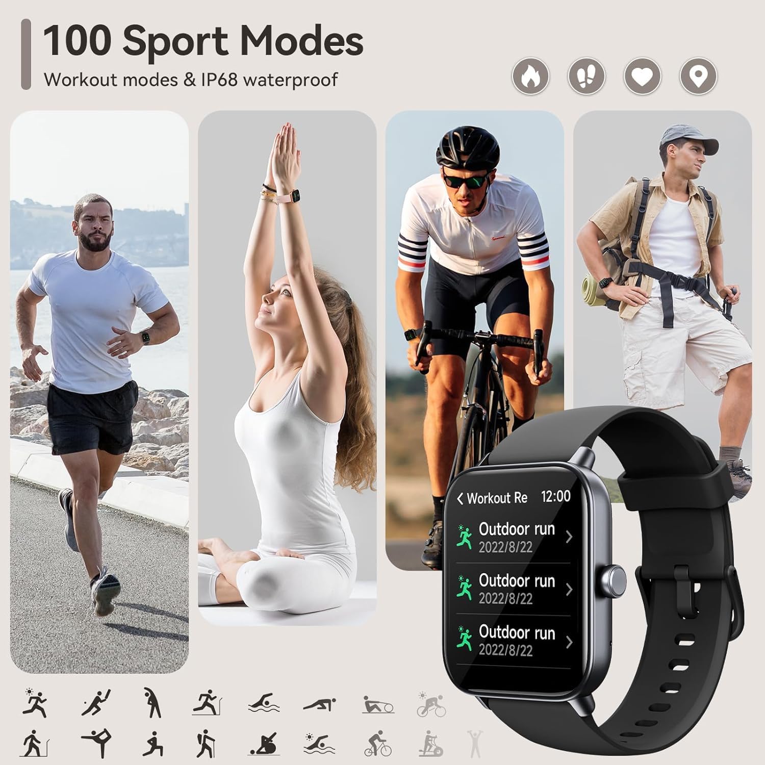 aeac Reloj inteligente para Android e iOS, reloj de fitness de 1.8 pulgadas con Alexa, llamadas Bluetooth, monitor de frecuencia cardíacasueño,