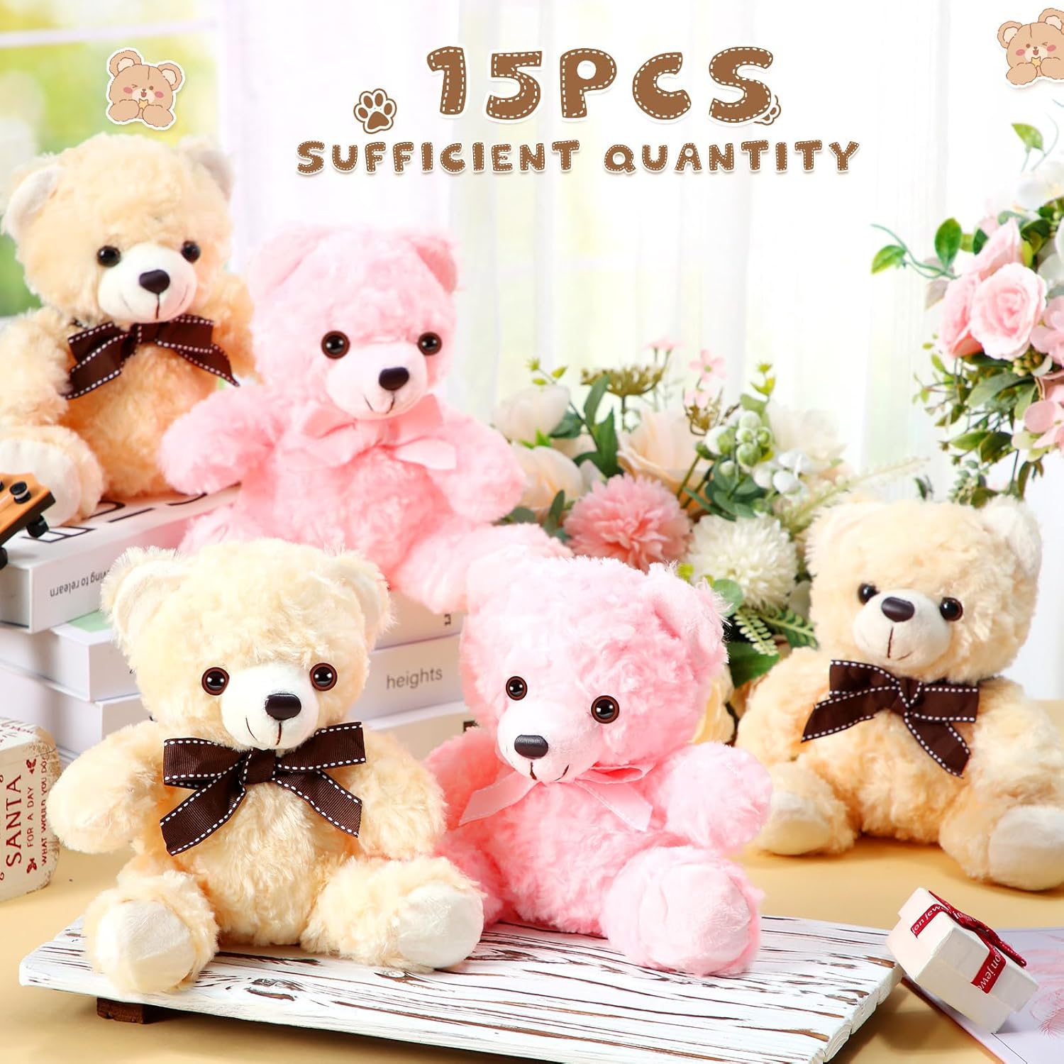 Jenaai 15 piezas de osos de peluche de osos de 8 pulgadas, osos suaves a granel con lazo de cinta, regalo de San Valentín, cumpleaños, baby shower,