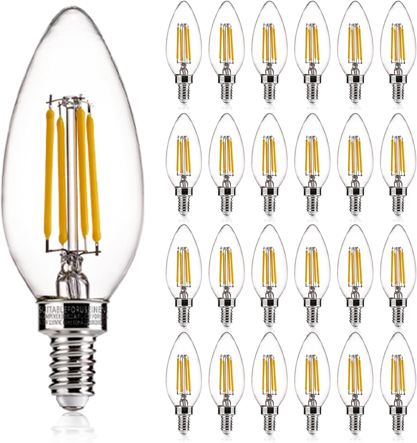 ALAMPEVER Bombillas de candelabro, bombilla de candelabro E12 de 60 vatios, bombilla LED E12 de 2700 K, luz blanca suave, paquete de 24 bombillas de