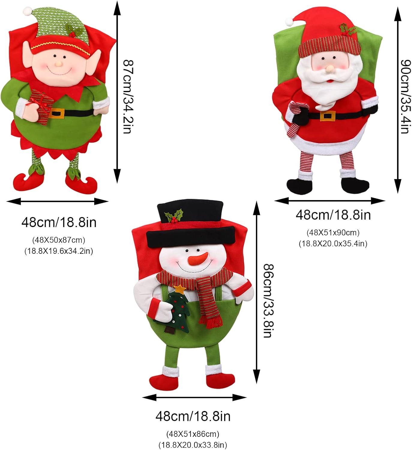 Paquete de 2 fundas para sillas de Navidad, de felpa, Papá Noel, muñeco de nieve, elfo, fundas de asiento de Navidad para sillas de comedor, fundas