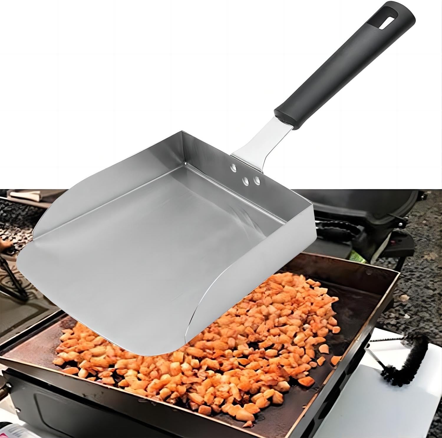 Cuchara grande para cocinar tipo Hibachi. Pala de comida de acero inoxidable para huevos revueltos y arroz frito. Mover de alimentos para parrilla