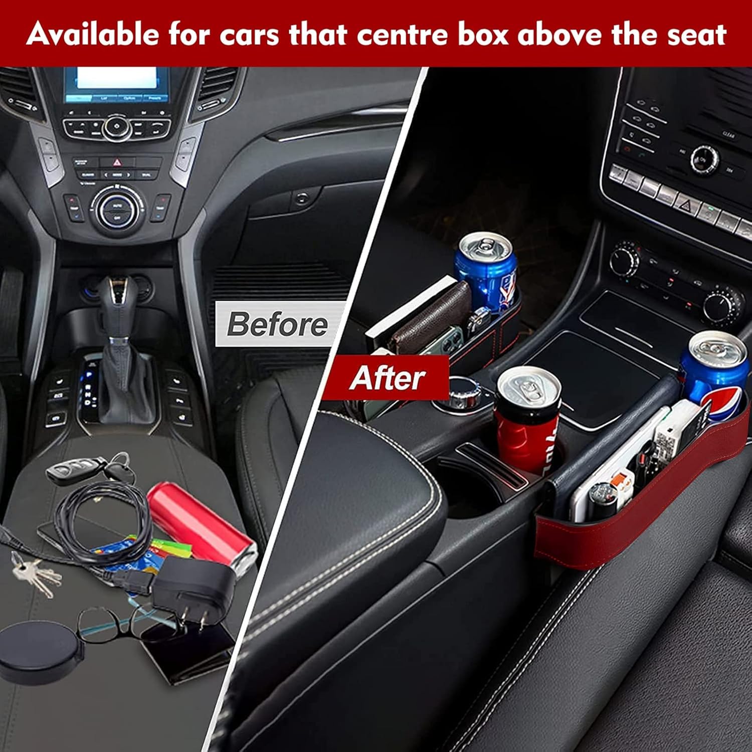 Car Gap Filler Organiser, 2 Pcs Multifunctional Car Seat Organizer with Cup Holder PU Leather Car Console Side Pocket with USB Charging Hole for
