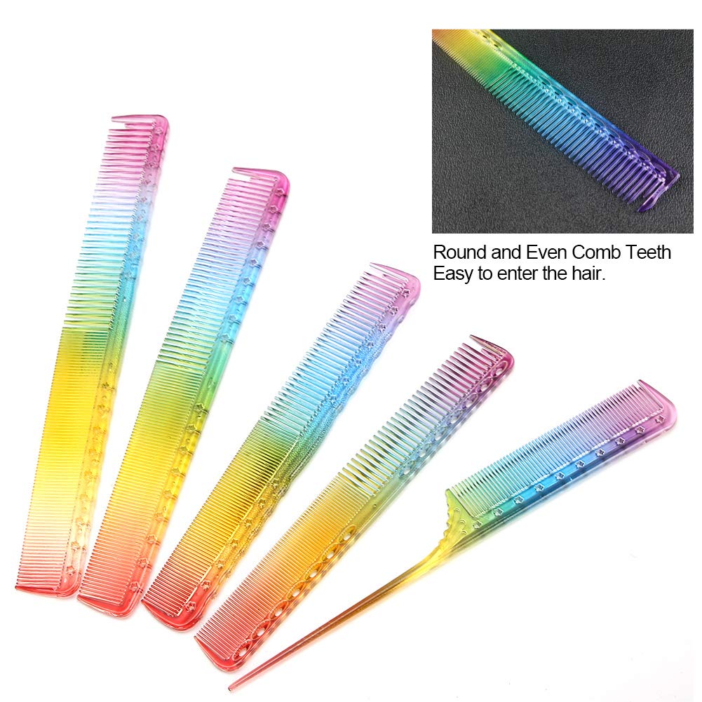 Peine de peluquería 5 piezas profesional color arco iris corte peine, corte de pelo, peine de teñido de pelo, peine de pelo recto para peluquería