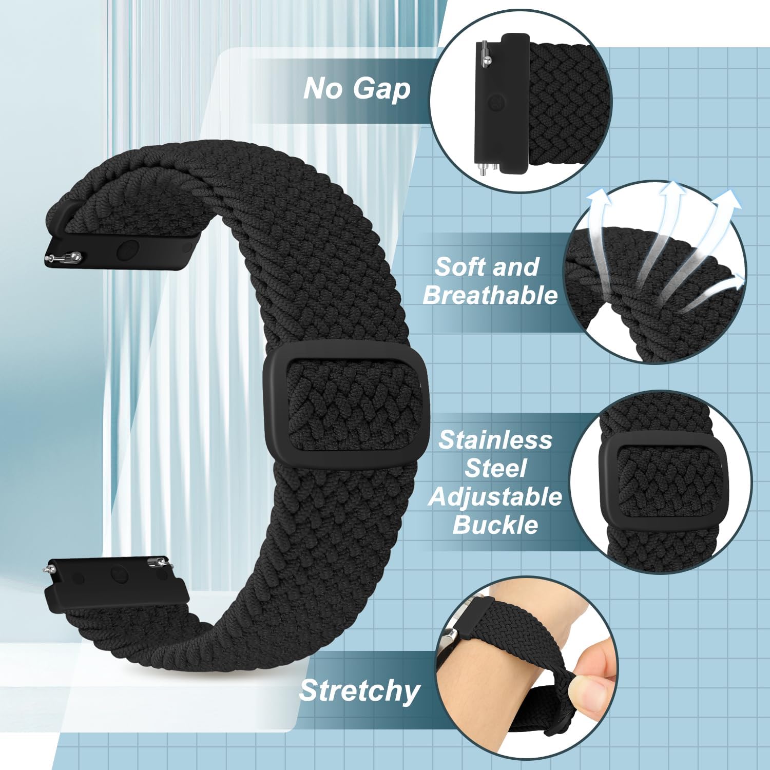 Correa de reloj trenzada de 0.866 in para Samsung Galaxy WatchGear S3Galaxy Watch 3, Garmin Vivoactive 4Forerunner 945, Huawei Watch GT, Amazfit GTR