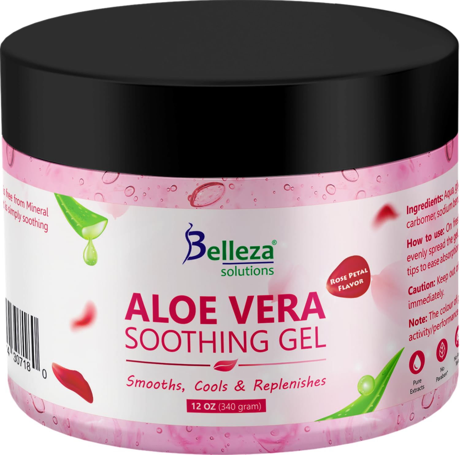 Gel calmante de aloe vera de aloe 100% puro recién cortado, grande, 12 onzas, vegano, sin perfume, para cara, piel, cabello, alivio de quemaduras