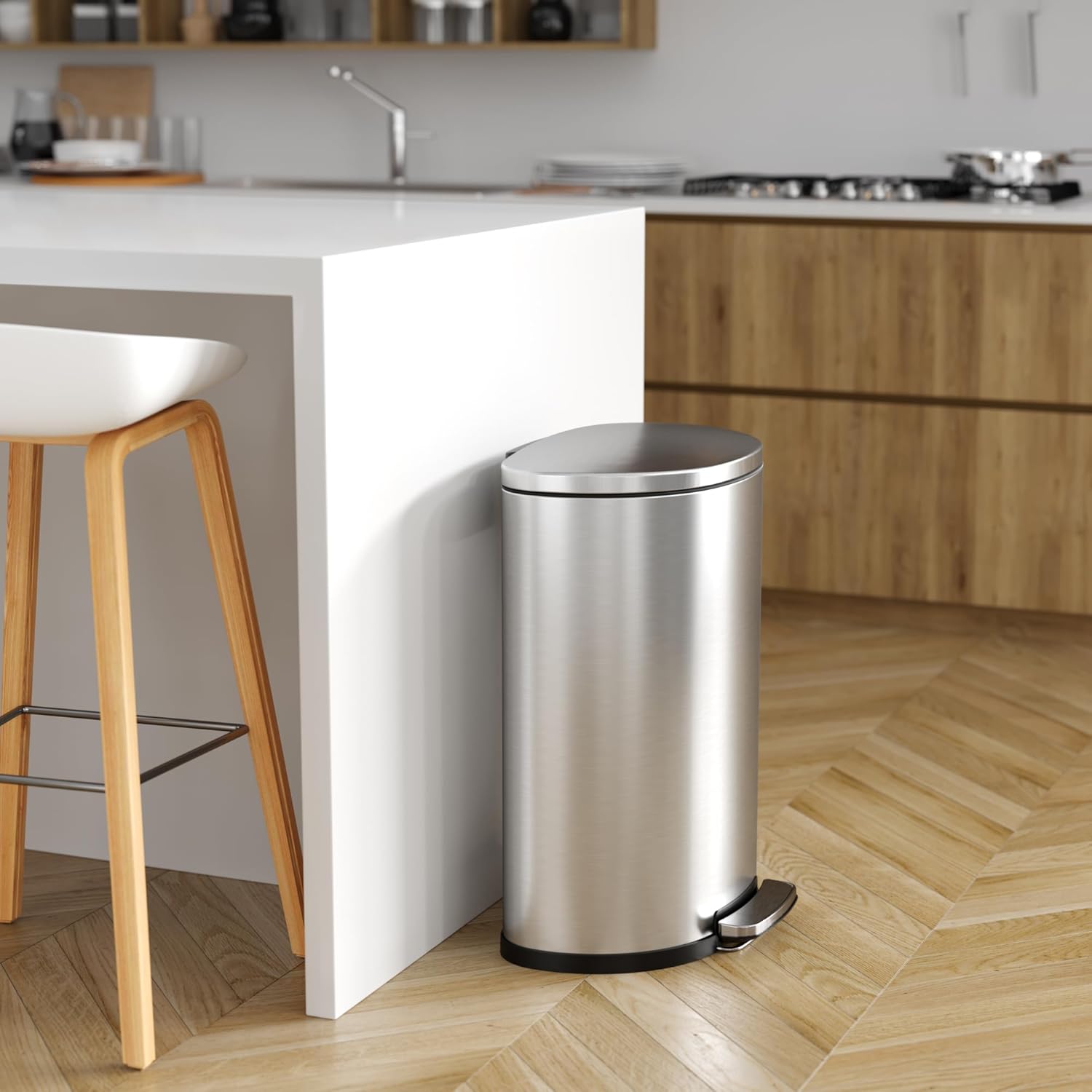 iTouchless SoftStep – Cubo de basura de 13.2 galones con filtro de olor, acero inoxidable de 50 litros, ahorra espacio con pedal para cocina, hogar,