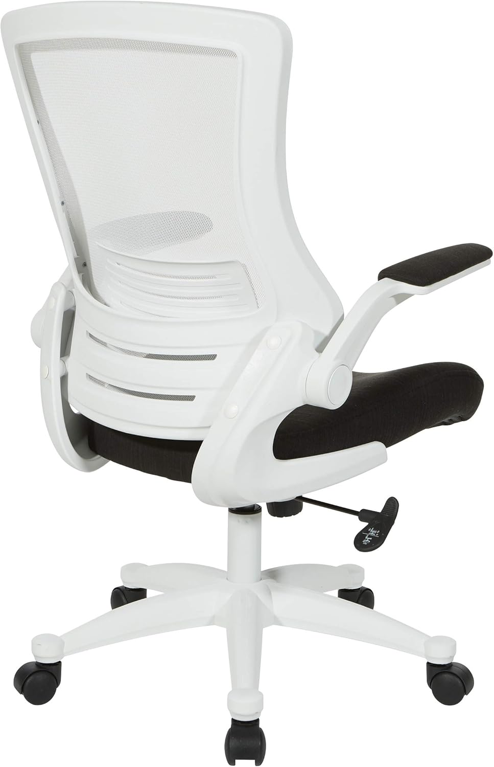 Office Star Silla de oficina con respaldo de pantalla blanca ventilada con brazos abatibles acolchados de color con base de nailon blanco, tela