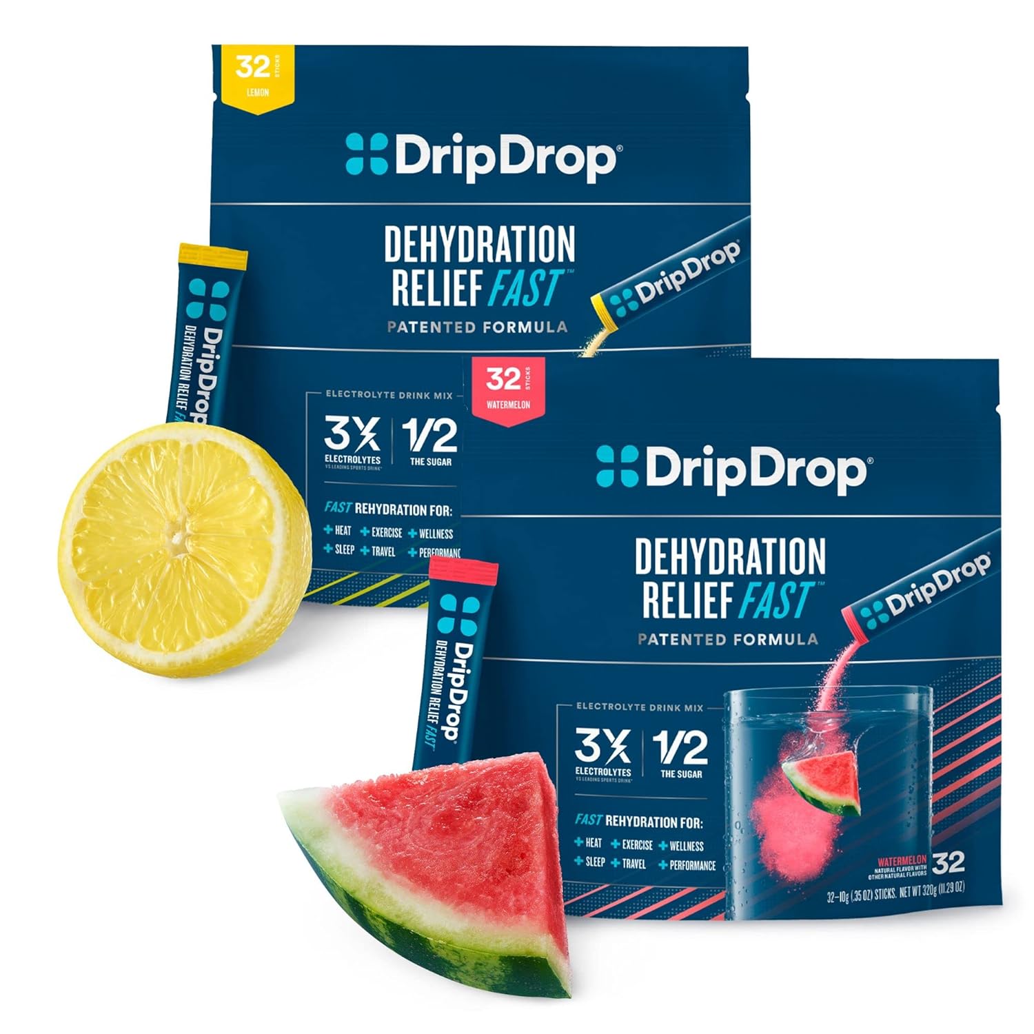 DripDrop Hidratación – Paquetes de polvo de electrolitos – Paquete de sandía y limón – 64 unidades