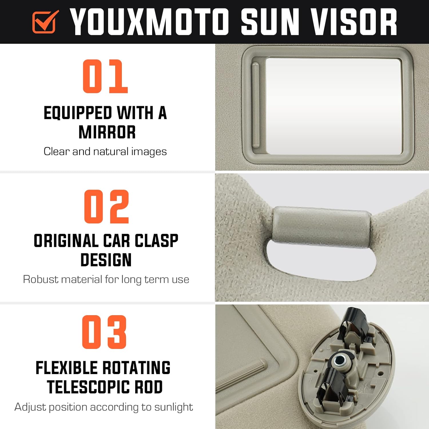 Youxmoto Visera parasol izquierda para conductor y lado derecho del pasajero para Toyota Camry 2007 2008 2009 2010 2011 sin techo solar, beige