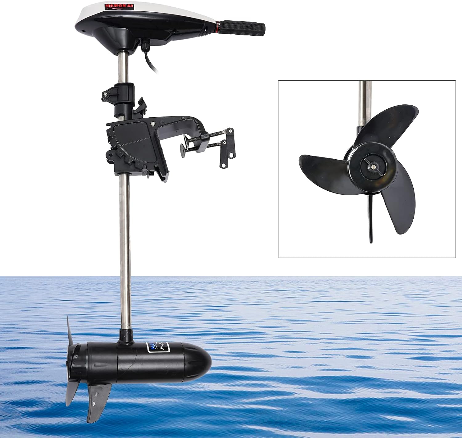 Motor eléctrico de arrastre con empuje de 45 libras, motor de pesca de barco con hélice de tres palas, longitud y ángulo del eje principal se ajusta