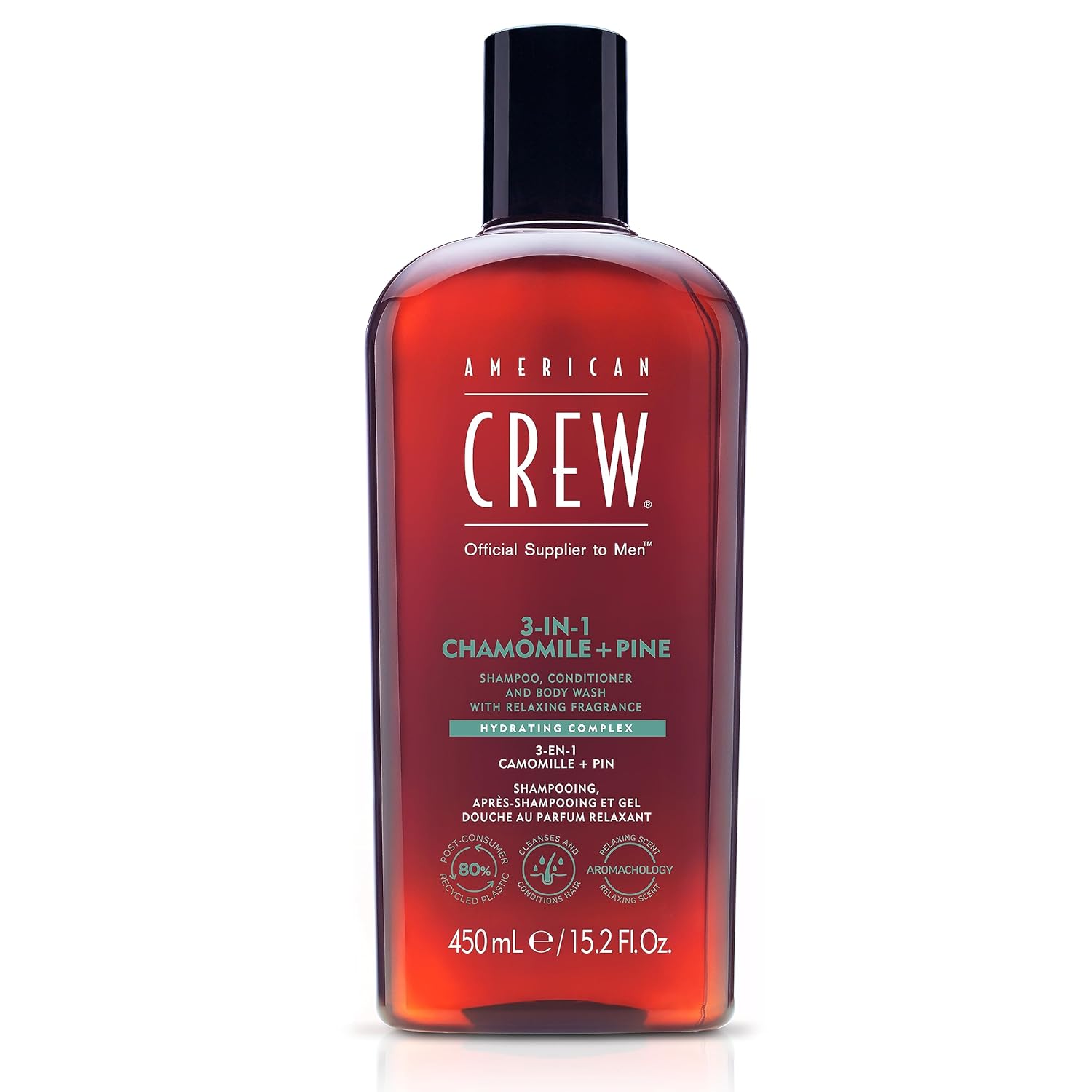 AMERICAN CREW Champú, acondicionador y gel de baño 3 en 1 de manzanilla + pino, 15.2 onzas líquidas (paquete de 1)