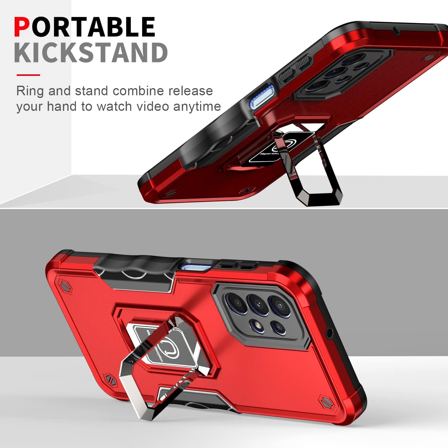 Amosry – Funda compatible con Samsung Galaxy A23 5G, resistente, resistente a los golpes, antideslizante, soporte de anillo, con magnético, para