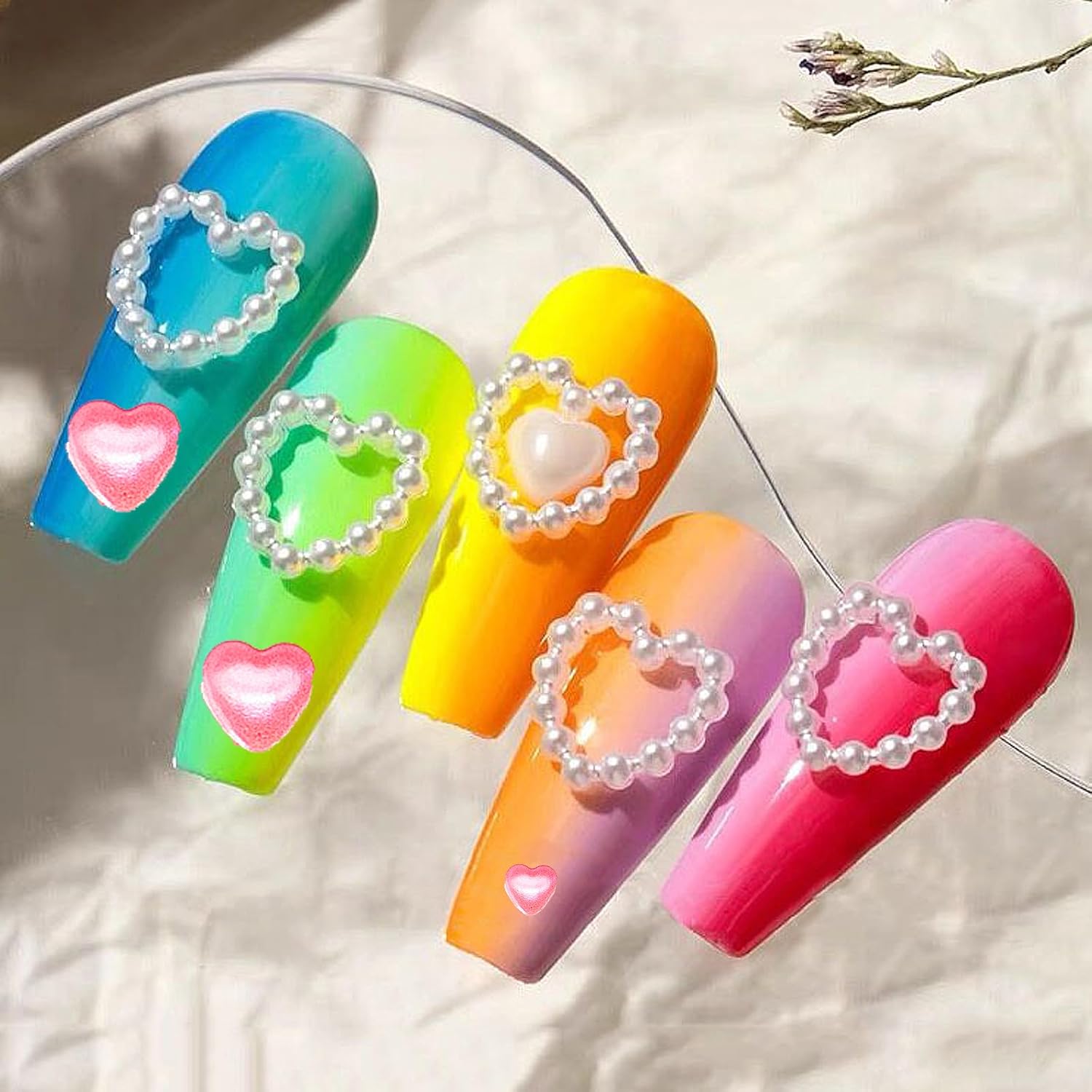 550 piezas de perlas de color 3D para uñas, perlas huecas, corazón, estrella, lazos, luna, flor, mariposa, lazo, perlas 3D, dijes para uñas, gemas