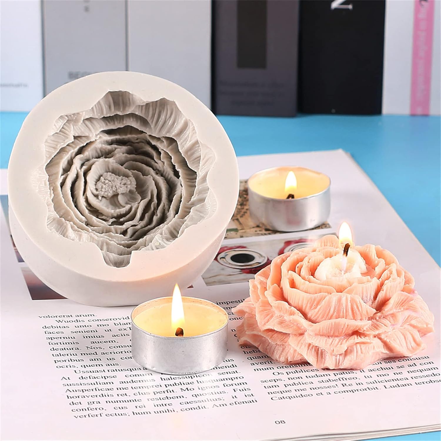 Molde de silicona para velas de flores de peonía, molde de jabón, fondant, chocolate, pastel, dulces, resina epoxi, yeso, arcilla, herramientas de