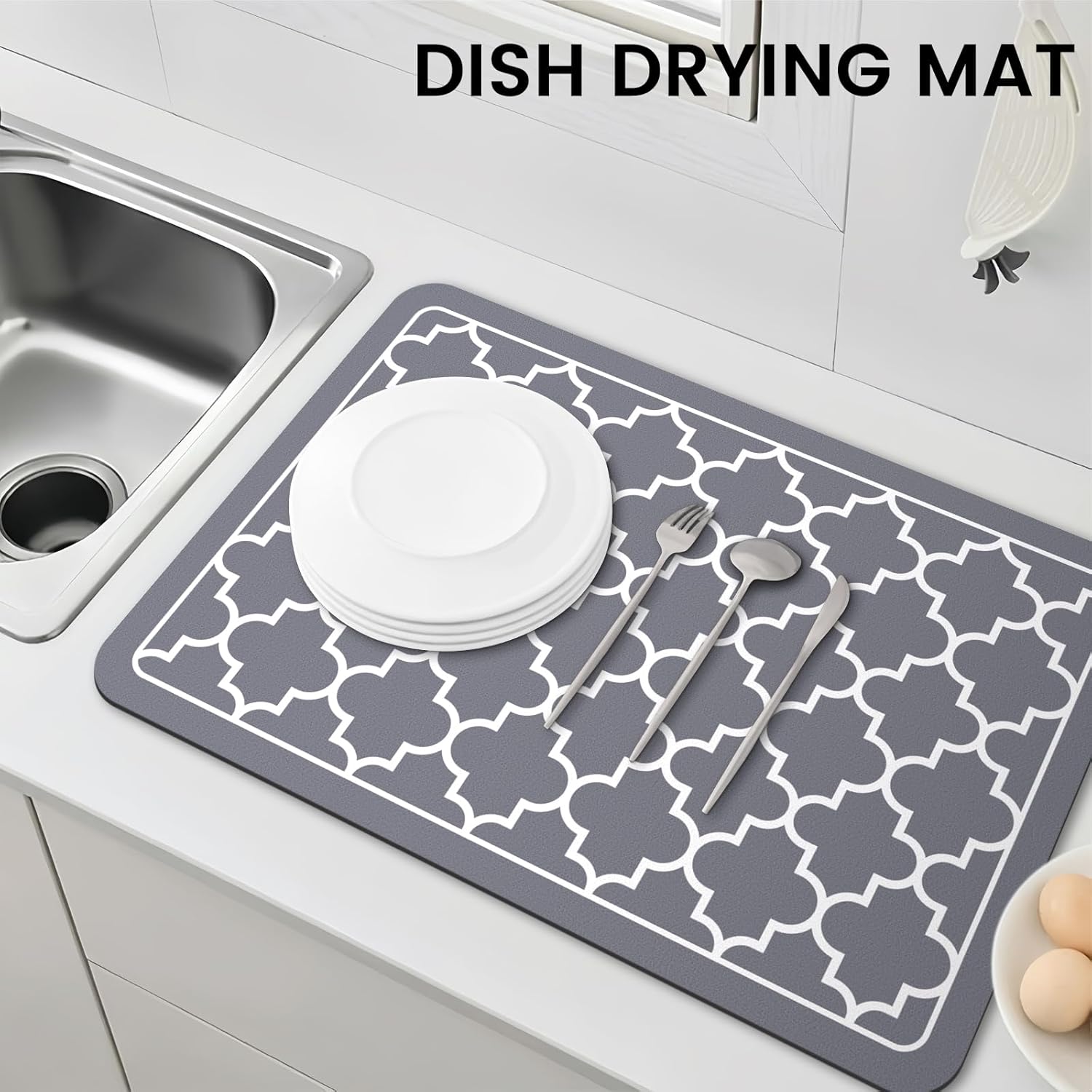 WISELIFE Tapete de secado de platos súper absorbente, tapete de secado de platos grande para encimera de cocina, tapete de secado de platos fácil de