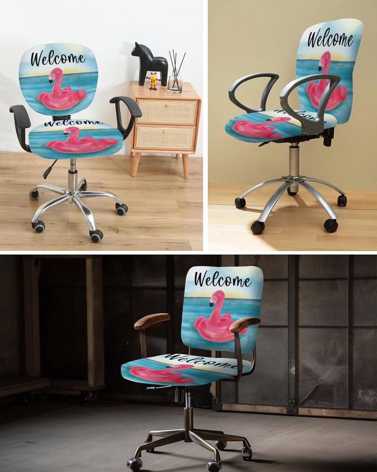 AMZRicher Funda elástica para silla de oficina, diseño de flamencos rosados, funda para asiento de silla de computadora, funda para respaldo,