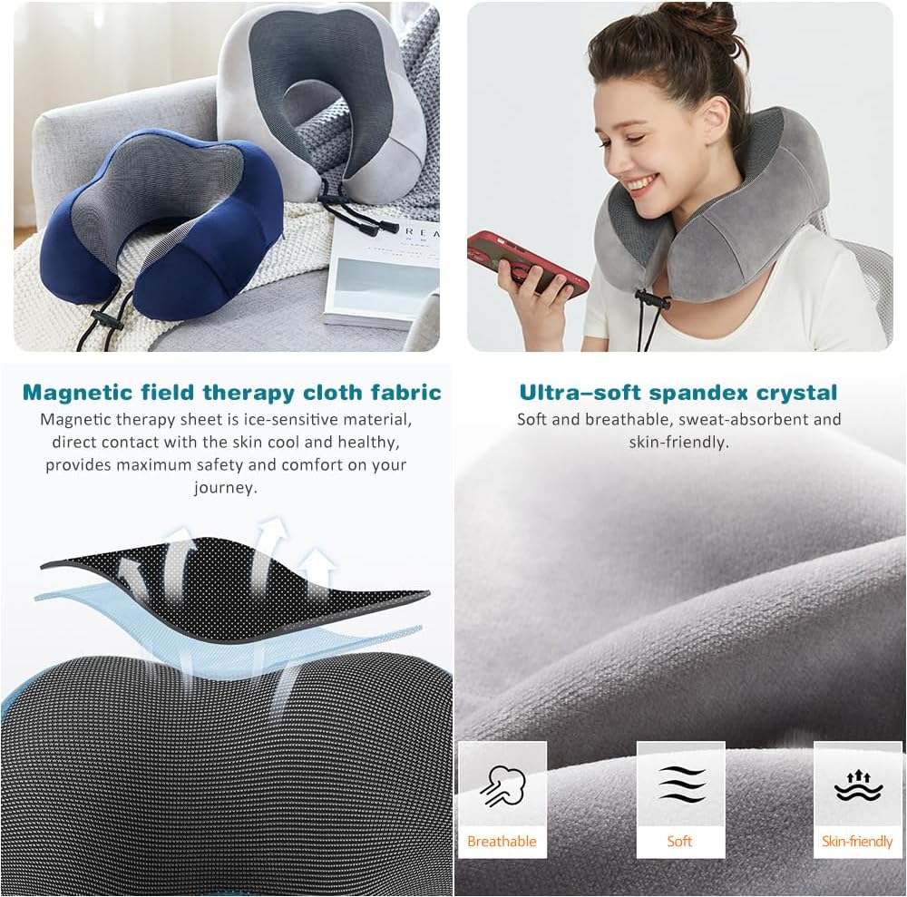 Almohada de cuello de viaje, almohada de espuma viscoelástica para el cuello para avión, almohada portátil de espuma de viaje de 360, con máscara de
