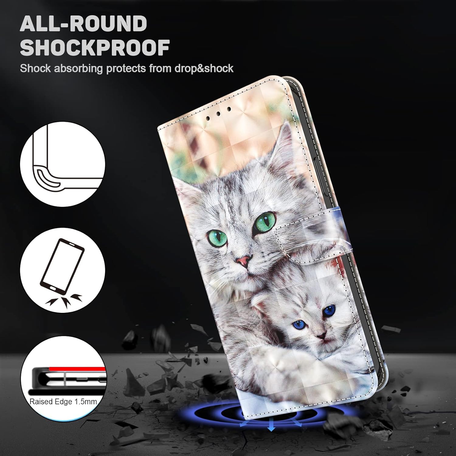 ALILANG Funda de teléfono para Samsung Galaxy A22 5G, soporte magnético con tapa de piel sintética con tarjetero protector a prueba de golpes para