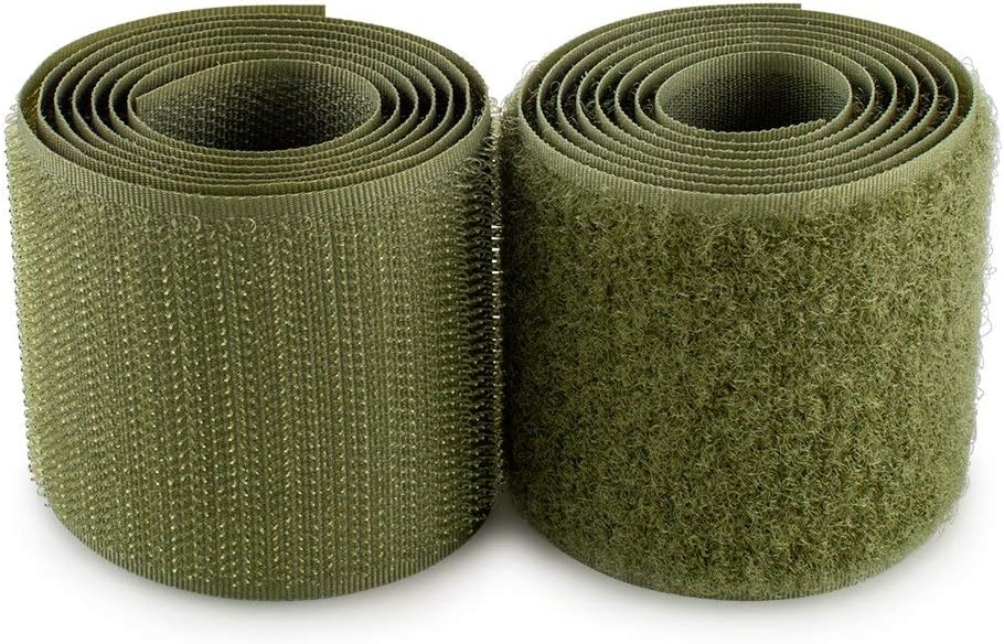 Cinta de gancho y bucle de 2 pulgadas de ancho, color verde oliva, no adhesiva, 1 yarda de longitud, cinta de nailon verde oliva, juego de