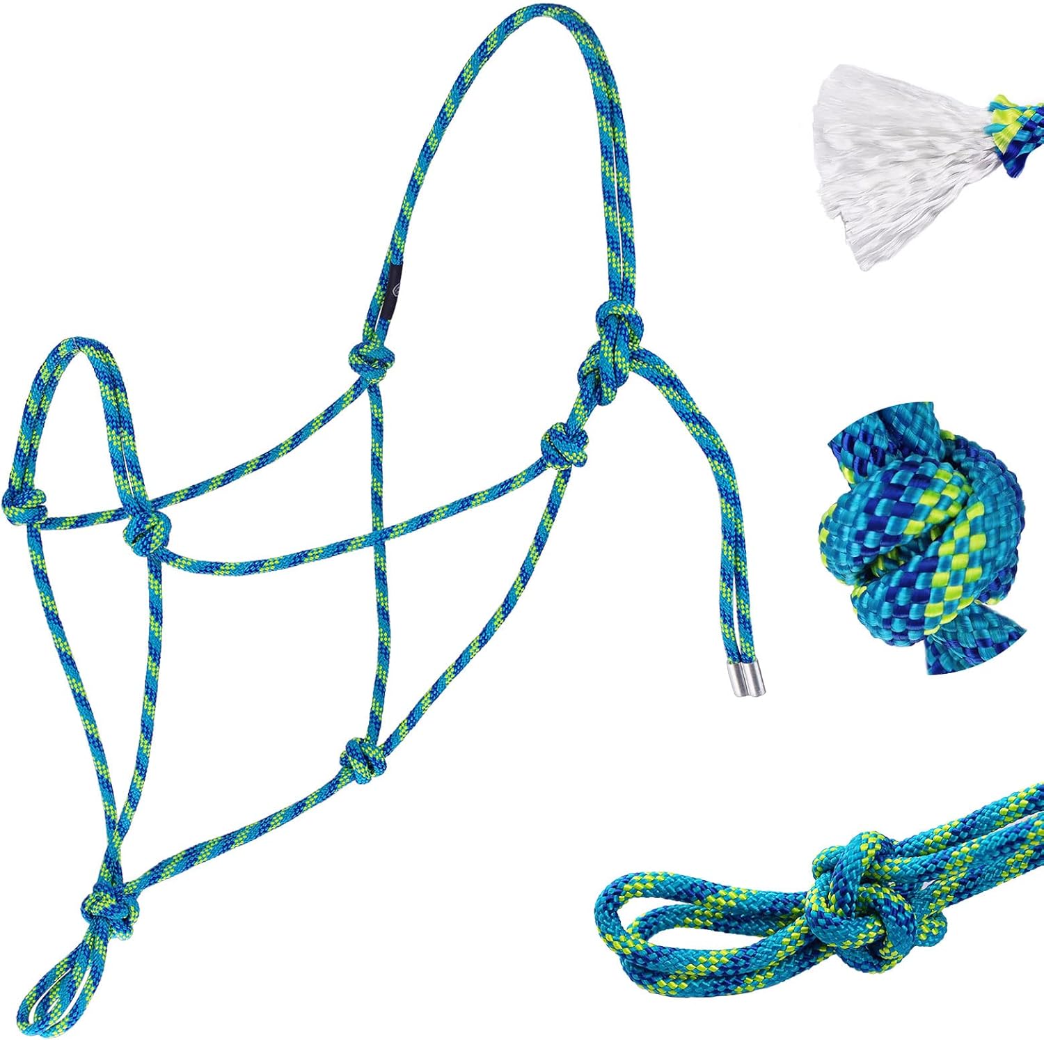 Harrison Howard Cabestro de cuerda para caballos súper resistente cuerda de caballo con 2 nudos de 14 pulgadas de cordón halter rígido estándar azul