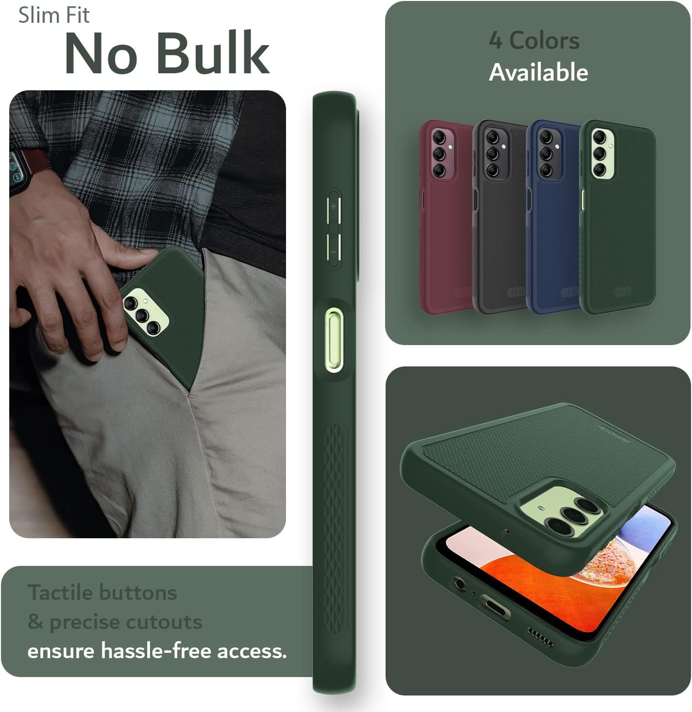 TUDIA LINNGRIP – Funda protectora de TPU suave con agarre ultradelgado diseñada para Galaxy A14 5G (2023), a prueba de golpes, delgada y ligera,