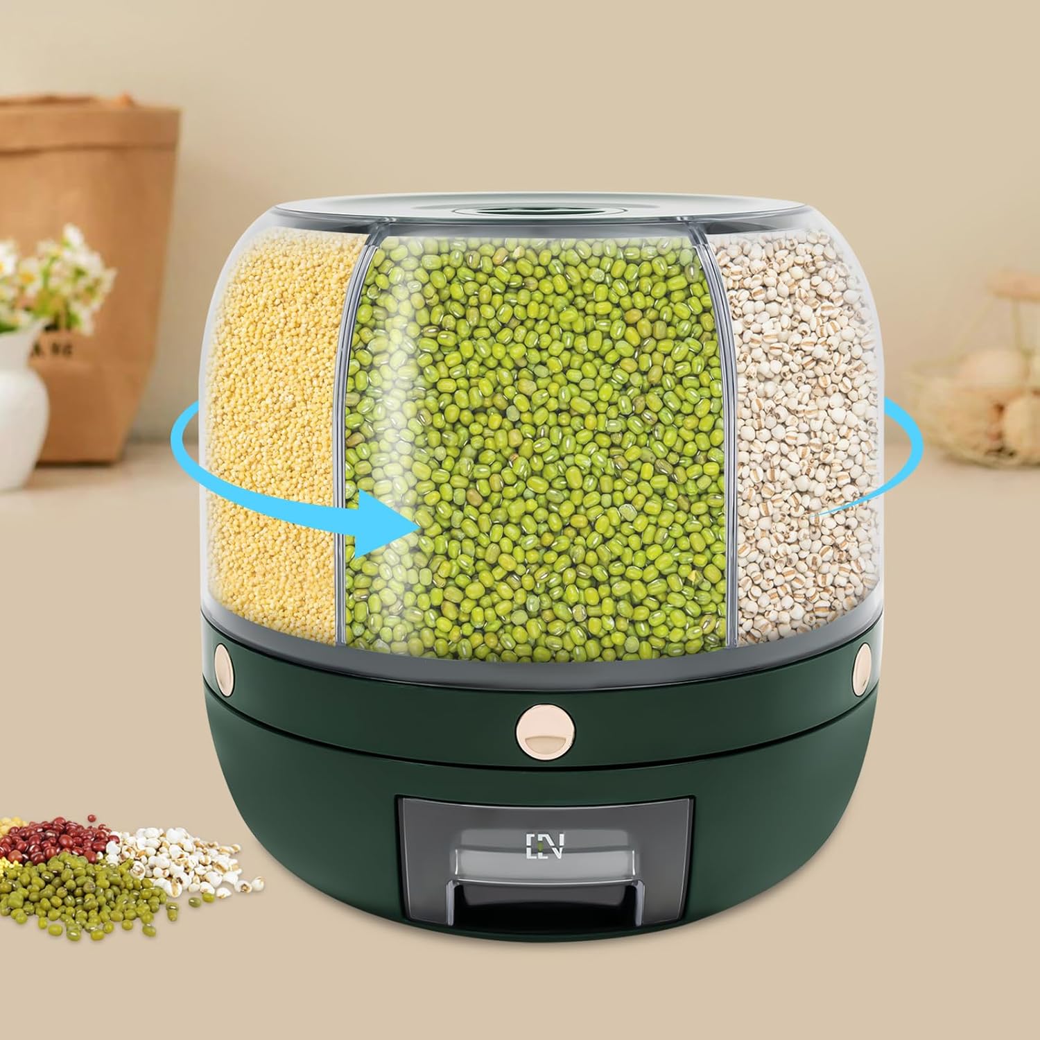 Tanque grande multigrano, Dispensador de grano seco de arroz de 6 compartimentos, Contenedor de almacenamiento de pellets de alimentos Tanque de