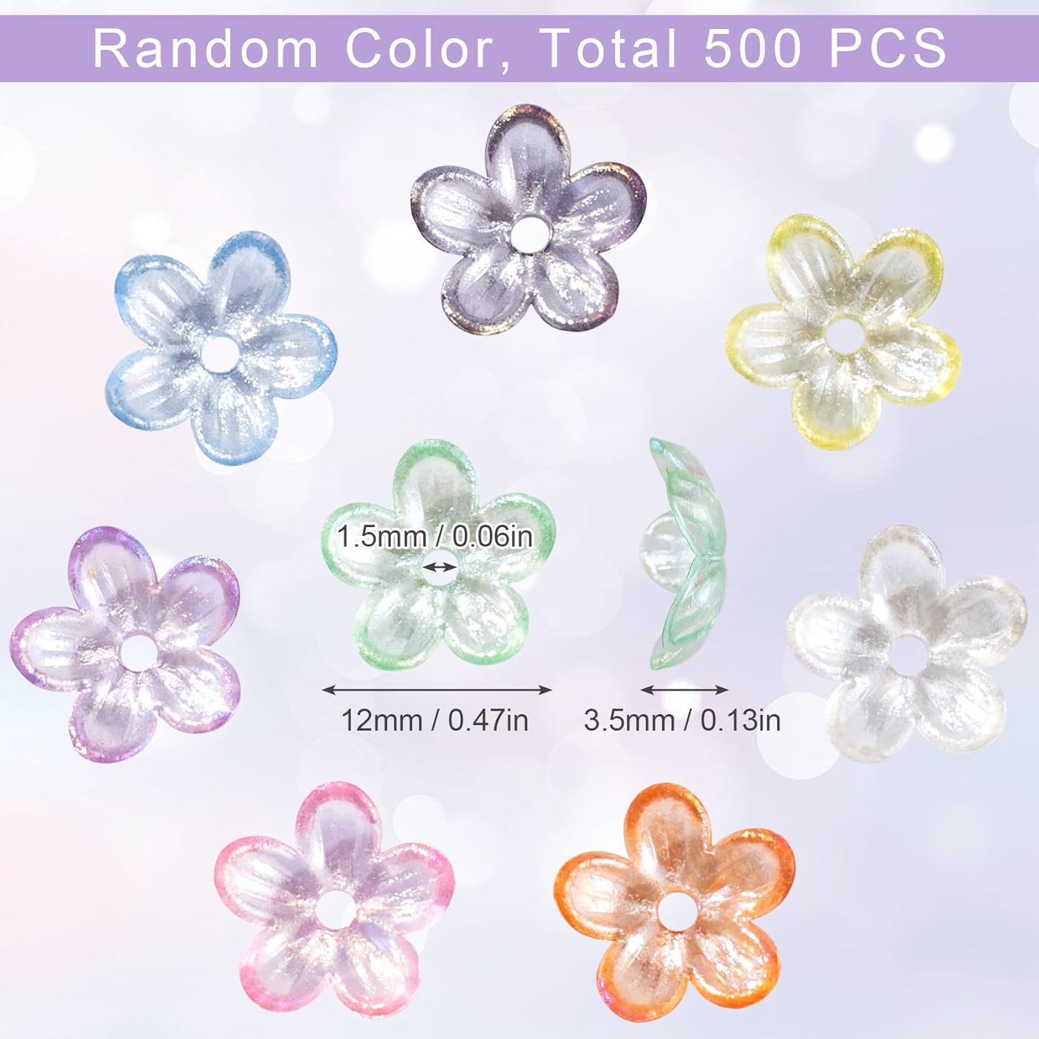 500 cuentas de flores de 0.472 pulgadas (0.472 in) de colores aleatorios de cuentas acrílicas para hacer joyas, aretes, collares, pulseras, adornos