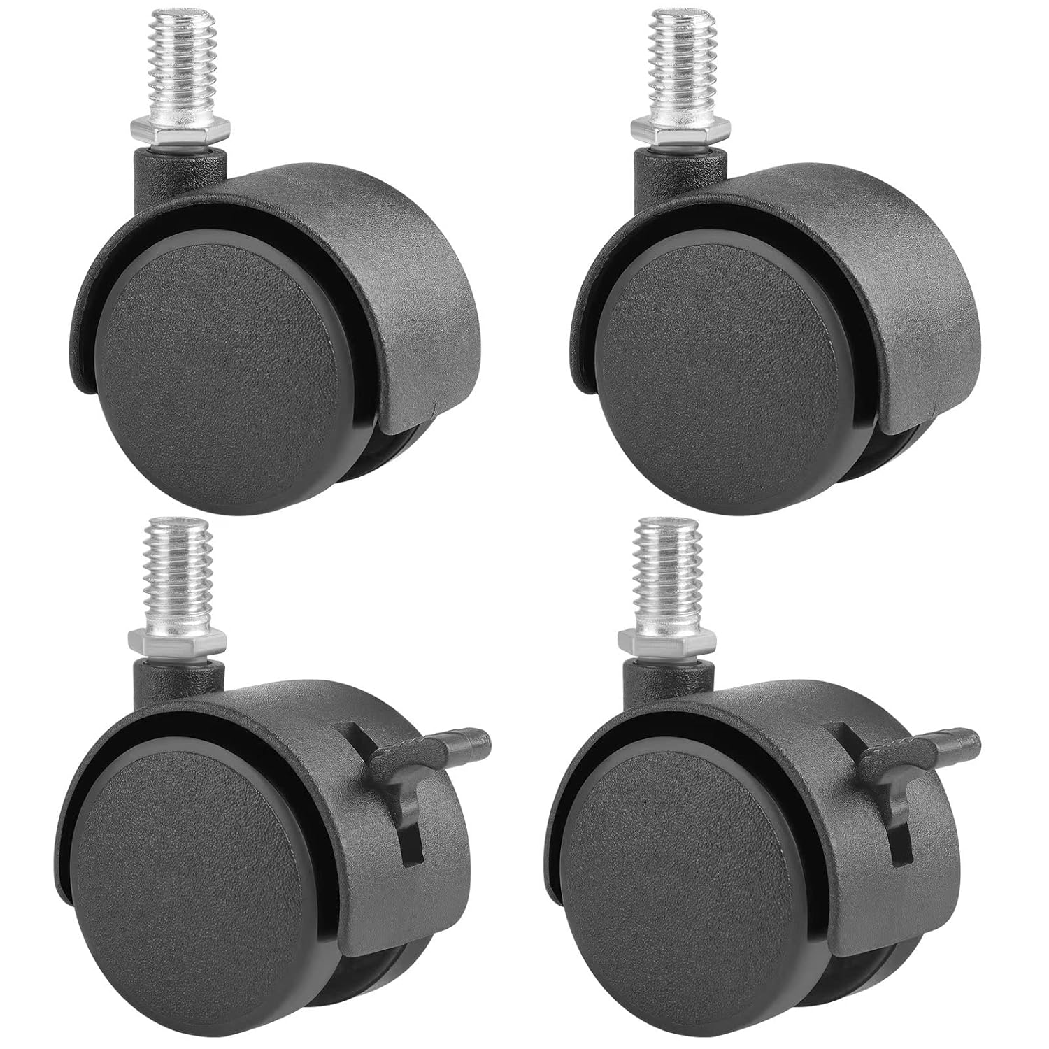 CRLGO 4 ruedas giratorias de plástico de nailon de 1.5 pulgadas con frenos, repuesto de ruedas de nailon M10, ruedas giratorias para carros, ruedas