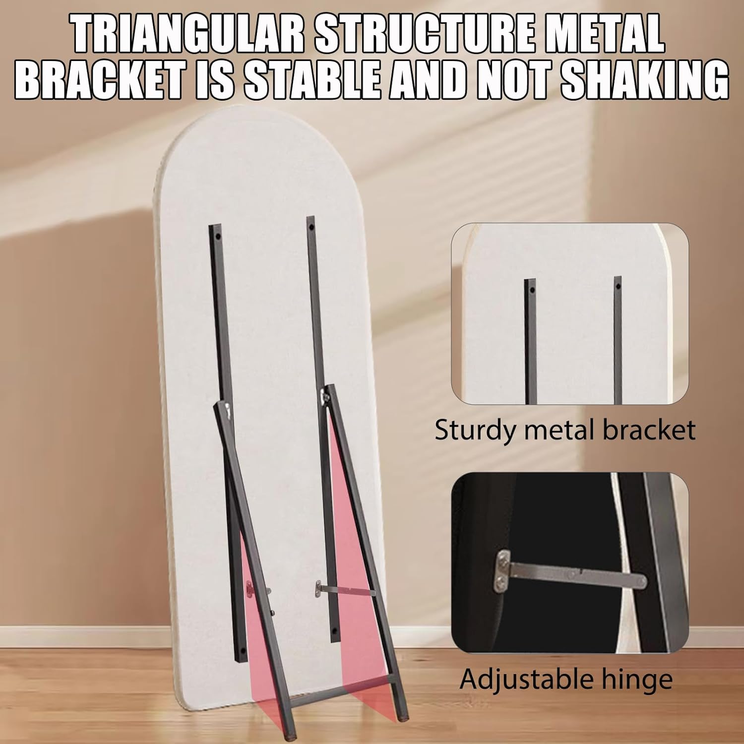 Espejo de franela de longitud completa con soporte arqueado para colgar en la pared, espejo corporal de 63 x 24 pulgadas, HD modernos y grandes
