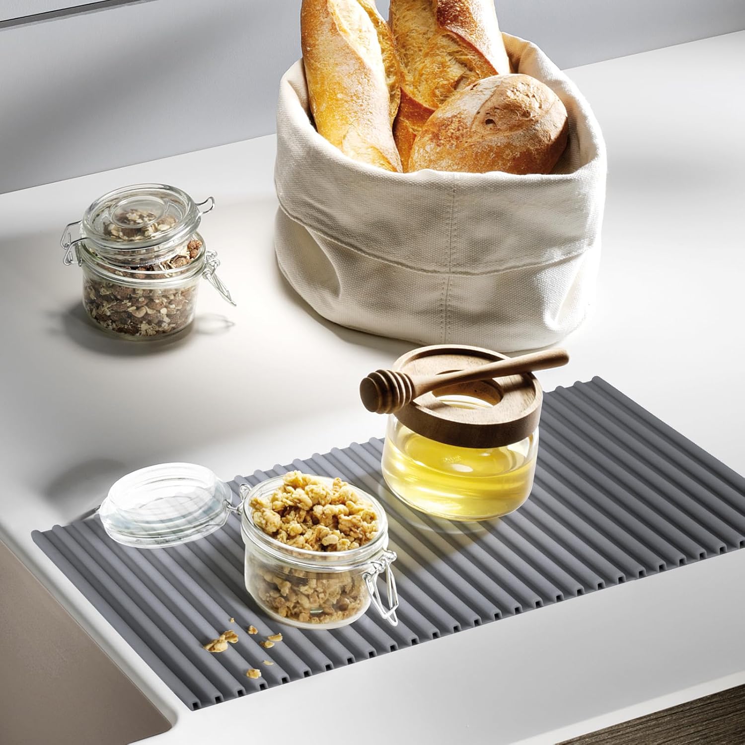 GeeRic Tapete de secado de platos, tapete de silicona resistente al calor de 12 x 7 pulgadas para encimera de cocina, tapete antideslizante para