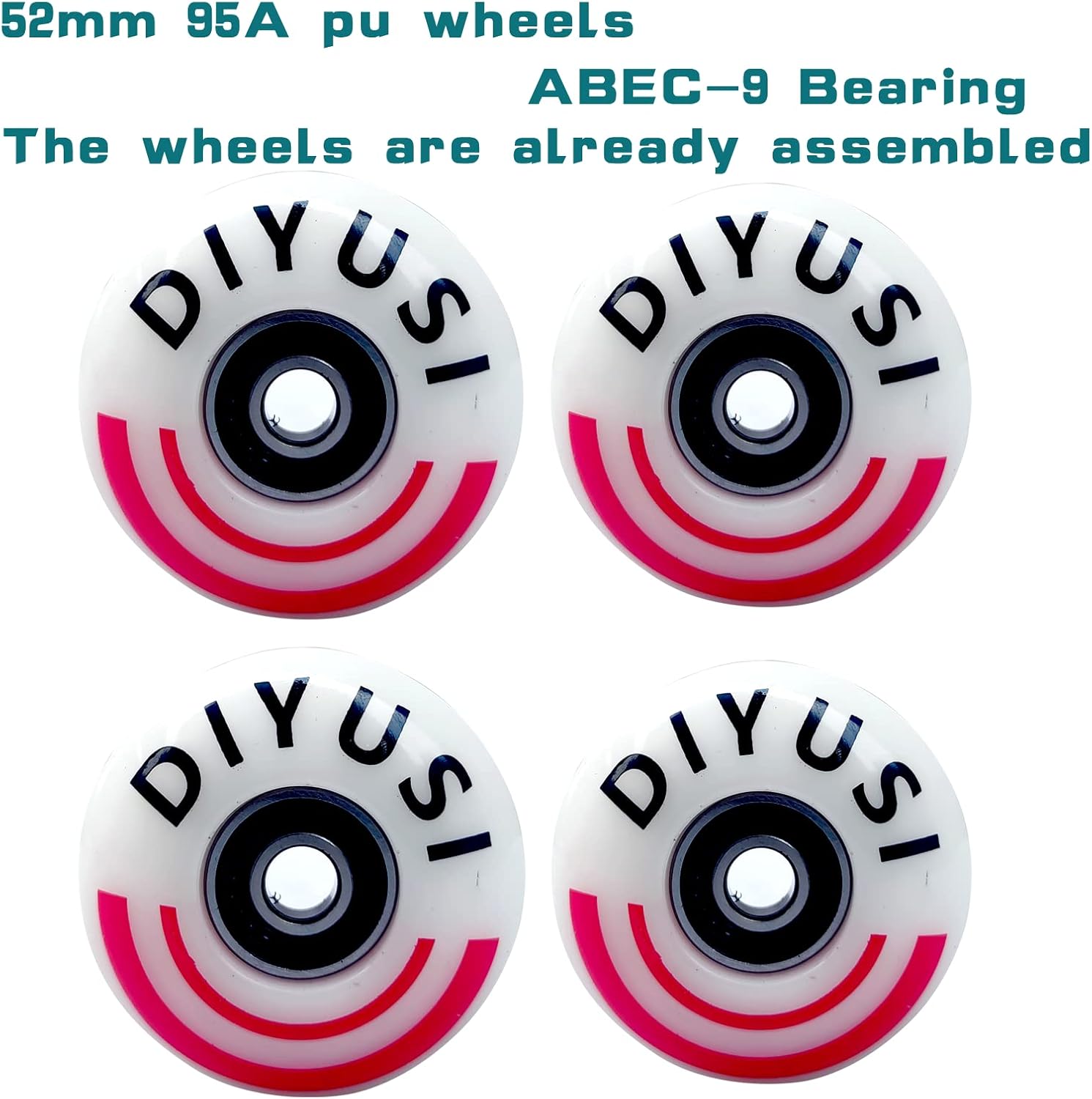 DIYUSI Skateboard Wheels Skate wheels52mm 95A + ABEC-9 Bearing Steel and Spacers Cruiser Wheels (Black)