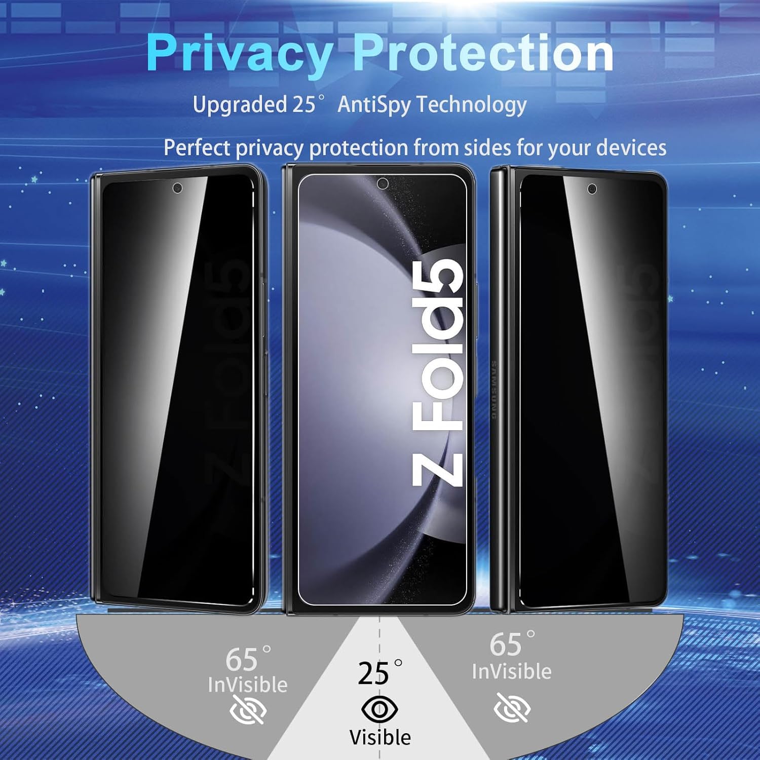 Paquete de 2 + 2 protectores de pantalla de privacidad para Galaxy Z Fold 5, paquete de 2 películas templadas de privacidad frontal con 2 unidades