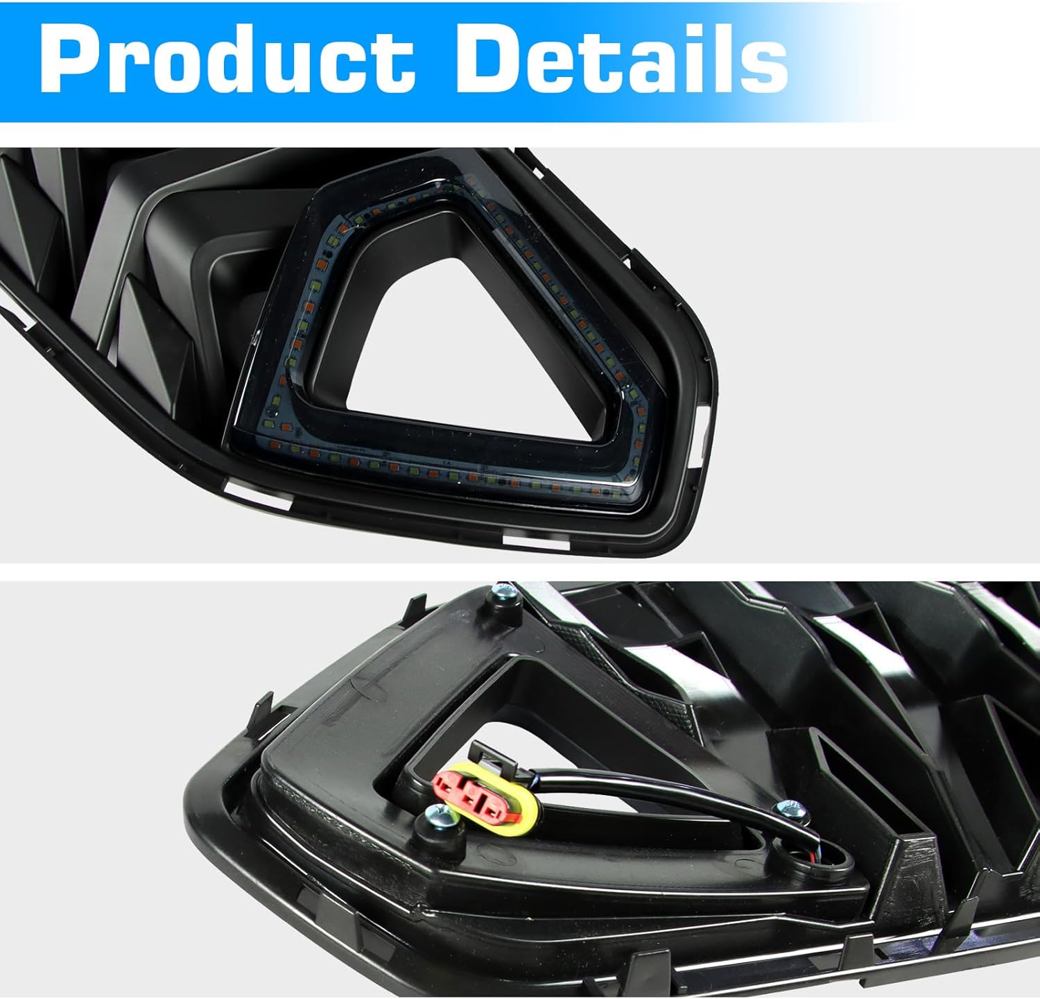 AILIECHO Parrilla frontal horizontal, parrilla de parachoques con capucha de tiburón negro mate para Ford Mustang 2018-2021 con LED y cableado, luz