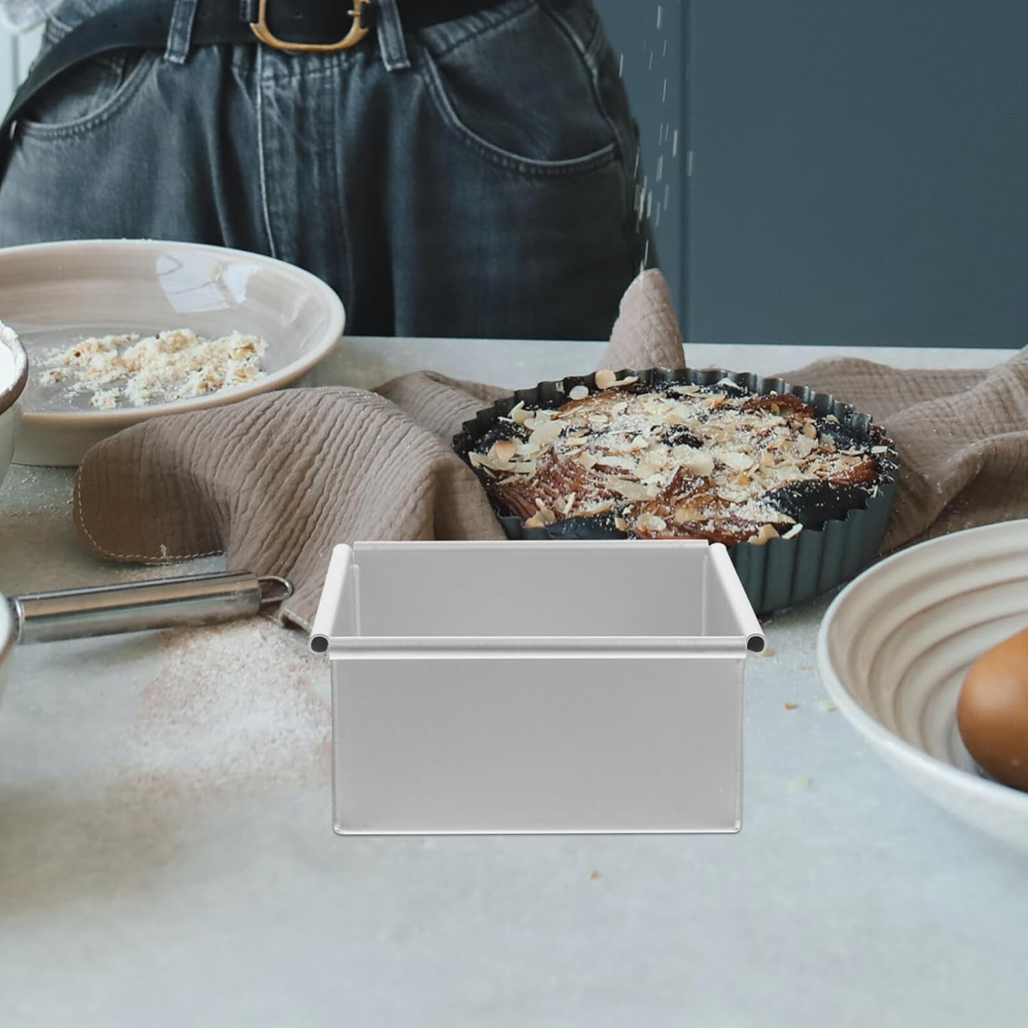 Kichvoe Molde para hornear pasteles cuadrado de 10 pulgadas con parte inferior extraíble, molde de gasa para tartas de queso, molde antiadherente
