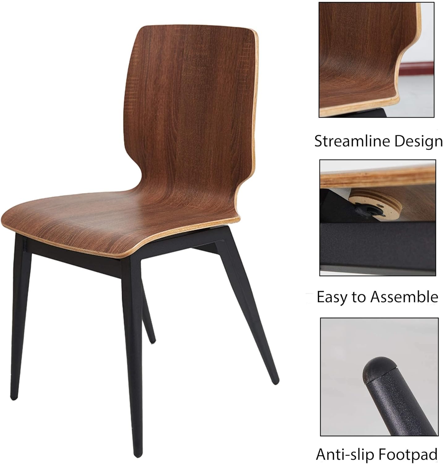 LUCKYERMORE Juego de 4 sillas de comedor modernas con asiento de madera y patas de metal, silla auxiliar de comedor para interiores, diseño