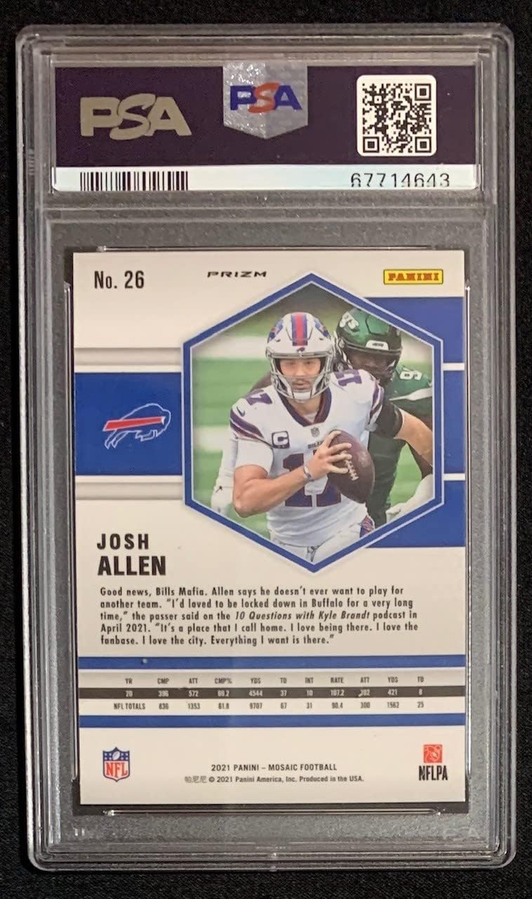 Josh Allen 2021 Panini Mosaic Reactive Blue Football Card #26 Graded PSA 10