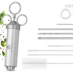 HOMESEED Inyector de carne – Inyector de adobo para ahumar y asar a la parrilla – Incluye 4 agujas de inyección y suministros de limpieza – Hecho de HOMESEED Inyector de carne – Inyector de adobo para ahumar y asar a la parrilla – Incluye 4 agujas de inyección y suministros de limpieza – Hecho de