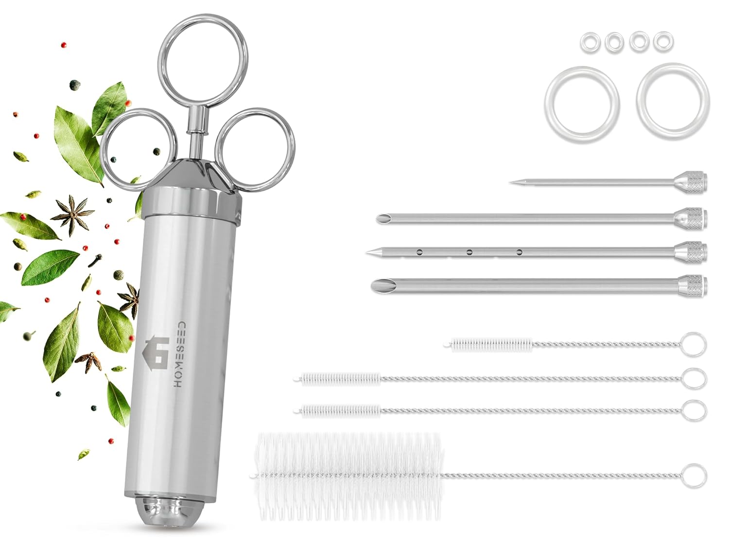 HOMESEED Inyector de carne – Inyector de adobo para ahumar y asar a la parrilla – Incluye 4 agujas de inyección y suministros de limpieza – Hecho de