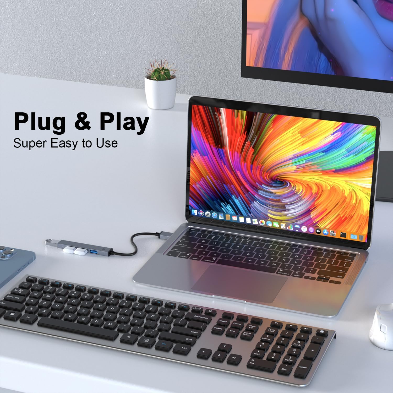TOTU Concentrador USB, 4 puertos USB 3.0, concentrador USB para portátil, divisor multiUSB ultrafino para patio, fiesta, jardín, césped y otras