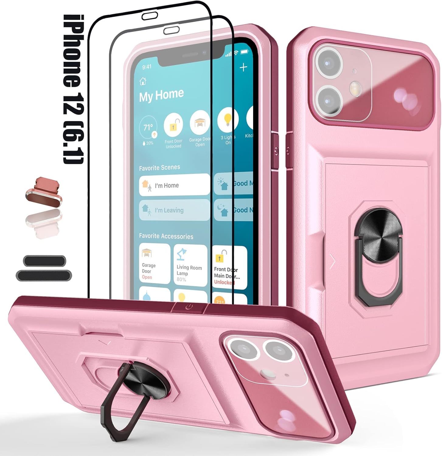 LMDAMZ Funda tipo cartera para iPhone 12, ranura para tarjeta de crédito, diseño portátil, resistente de doble capa acolchada de goma protectora