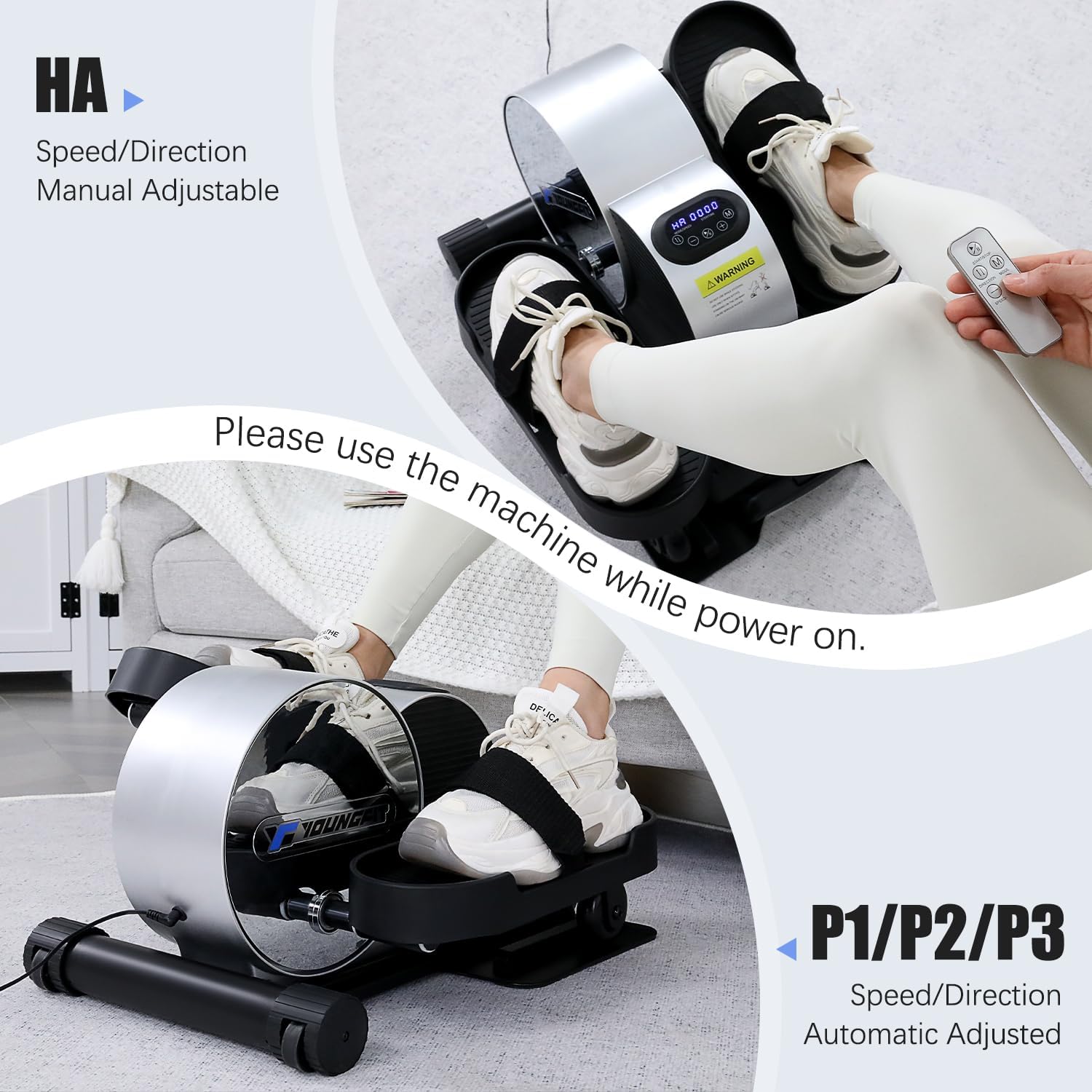 YOUNGFIT Under Desk Elliptical Machine, Electric Leg Exerciser While Sitting for Seniors Adults, Quiet & Portable Pedal Exerciser with Telescopic