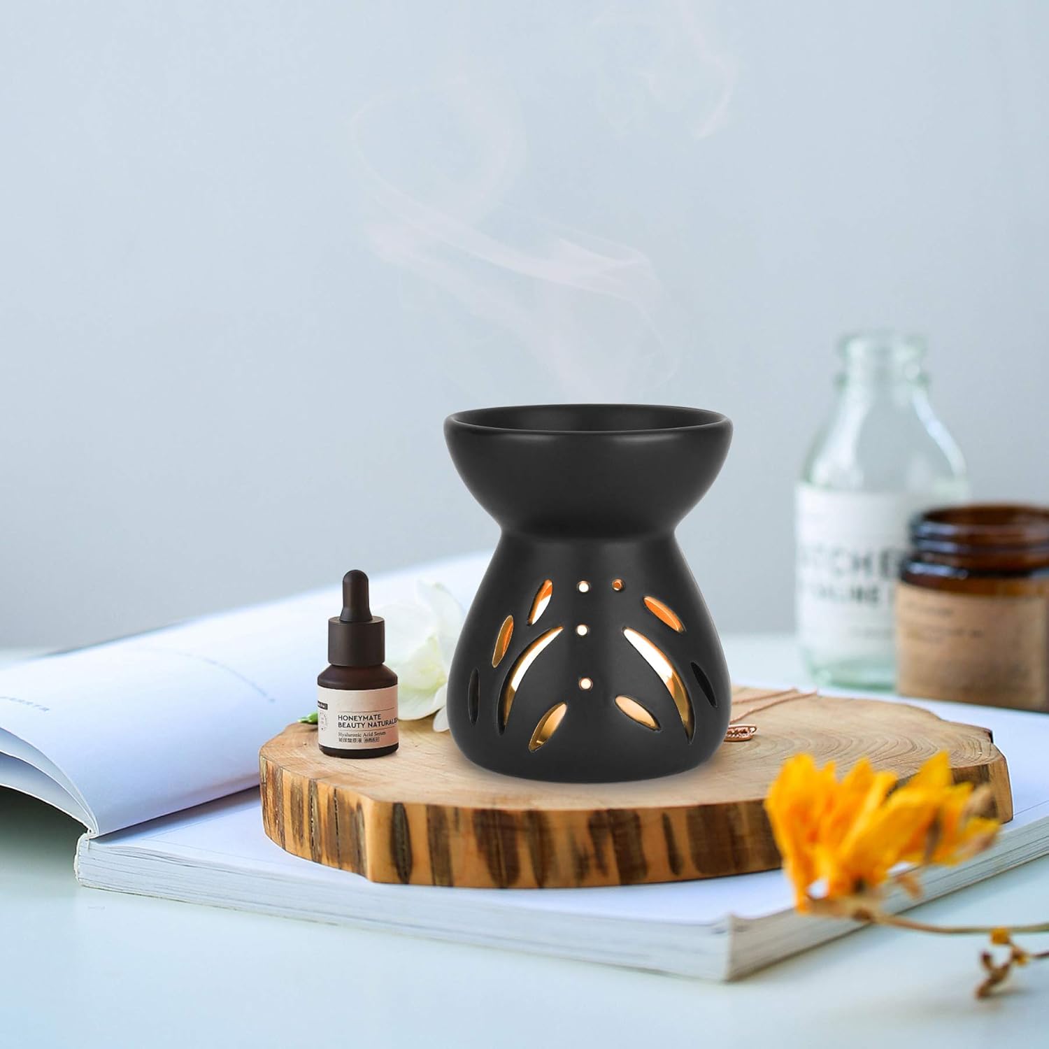ComSaf Juego de 1 quemador de aceite esencial, quemador de aroma de aromaterapia, difusor de aceite de cerámica, portavelas para decoración del
