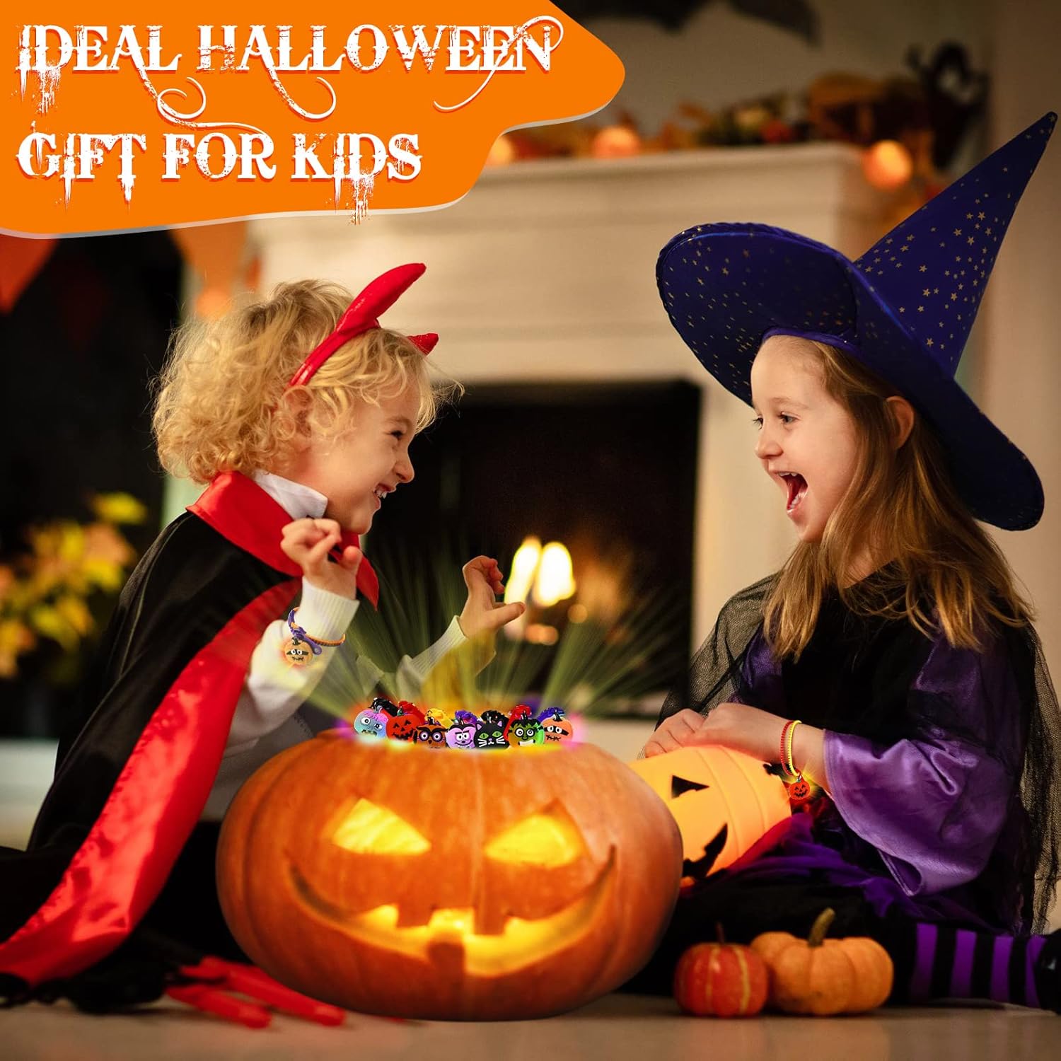 Capoda Juego de pulseras de Halloween para fiestas de Halloween, pulseras de truco o trato para niños y niñas, rellenos de bolsas de golosinas de