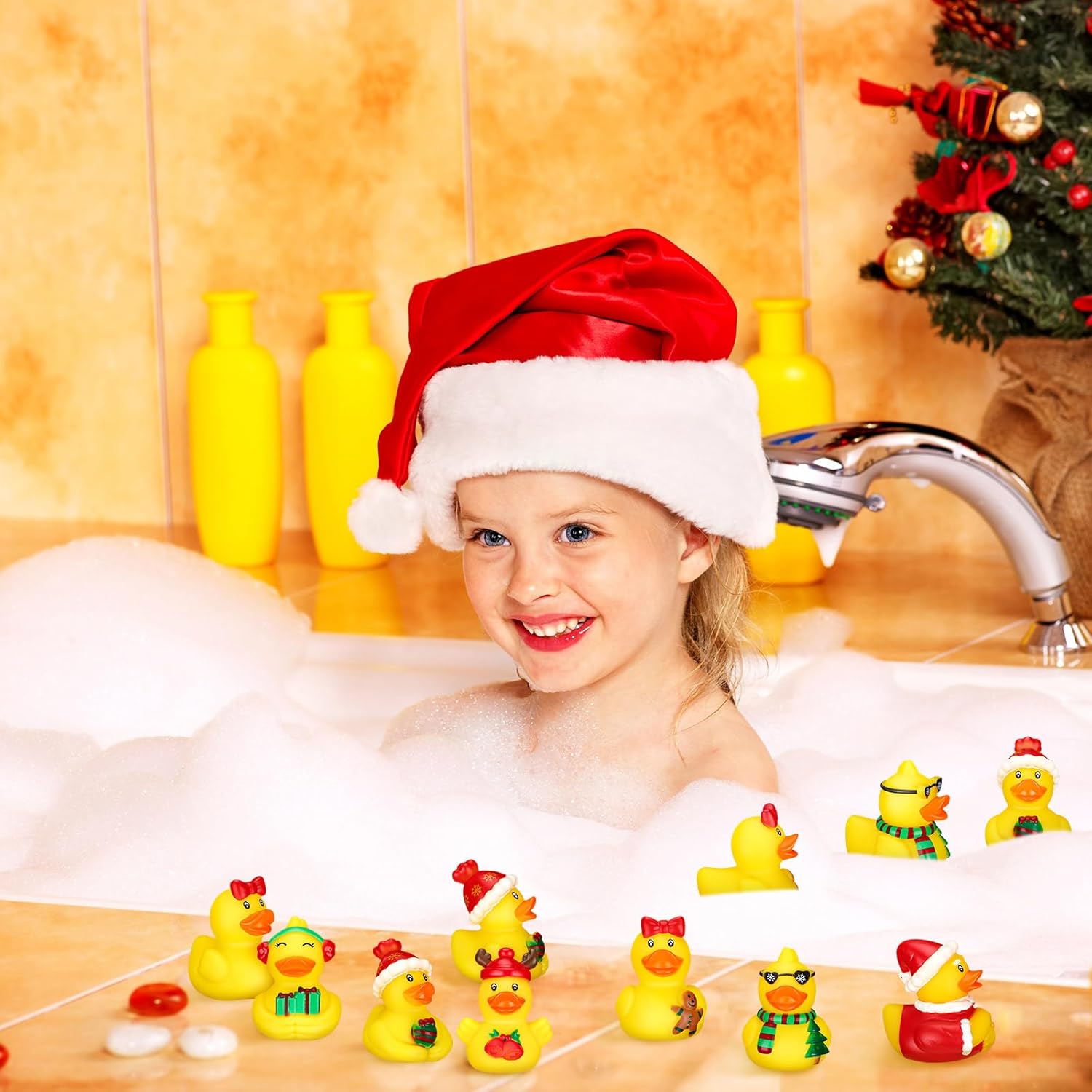 Honoson 36 patos de goma de Navidad a granel, mini patos de goma de Navidad, recuerdos de fiesta de Navidad para Navidad, cumpleaños, recompensas de