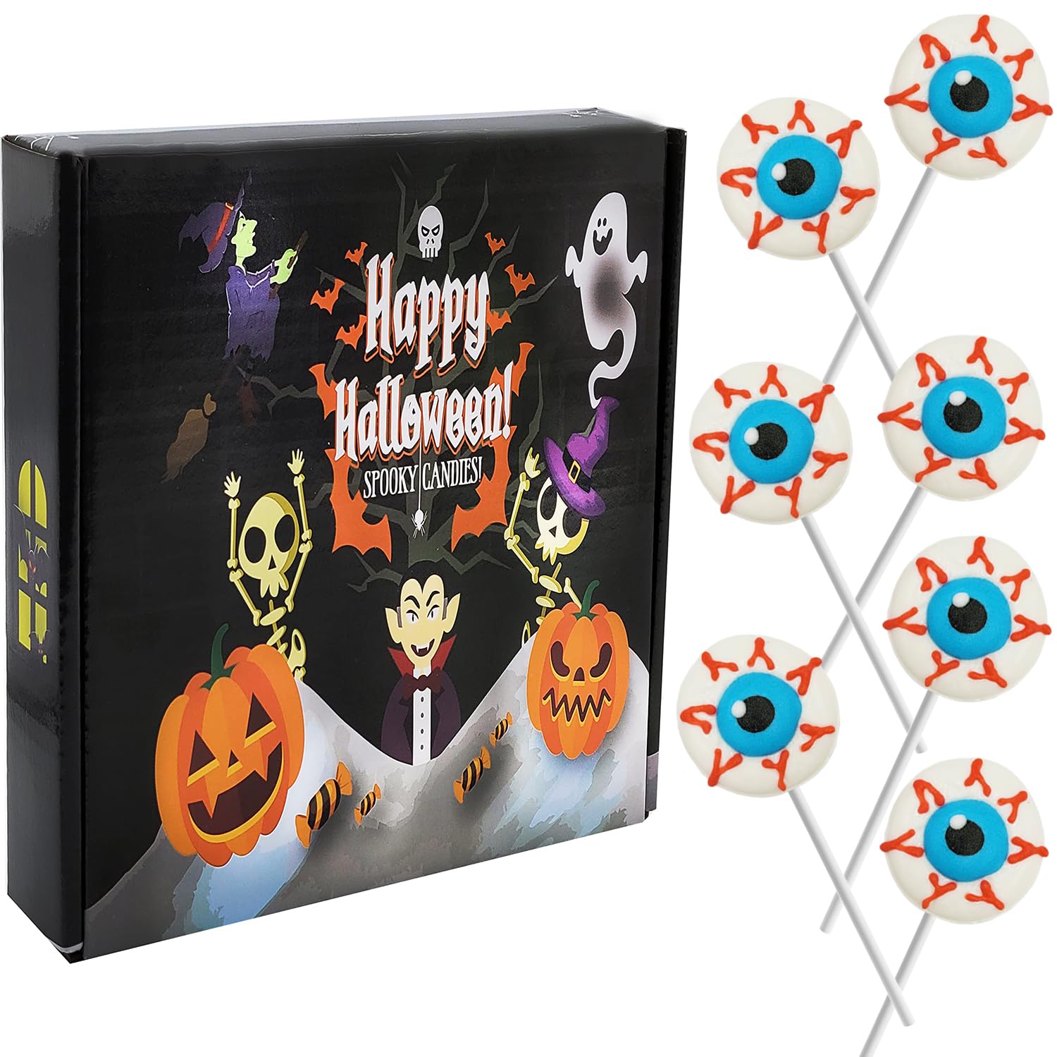 Piruletas de Halloween con forma de ojos y dulces, rellenos de bolsas de fiesta de dulce o truco, recuerdos de fiesta (paquete de 24)