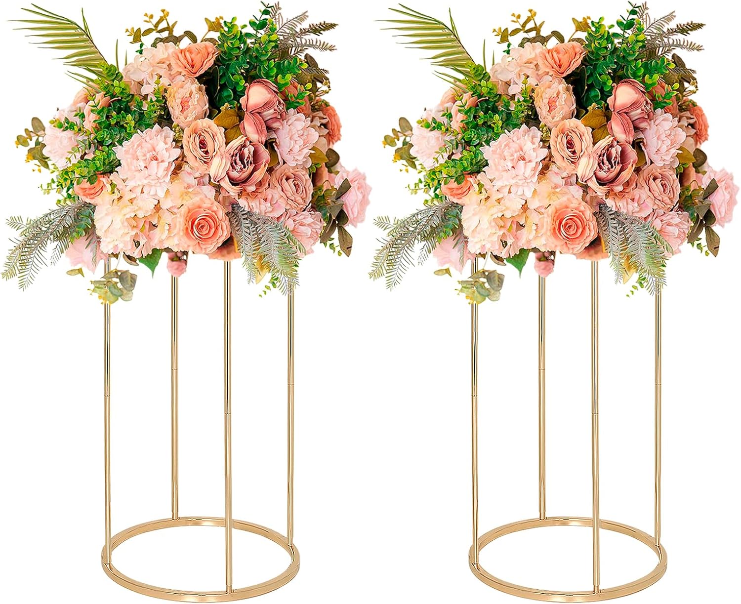 Juego de 2 soportes dorados para flores de boda, juego de 2 jarrones de metal, columna geométrica para mesa de boda, centros de mesa de mesa de 23.4